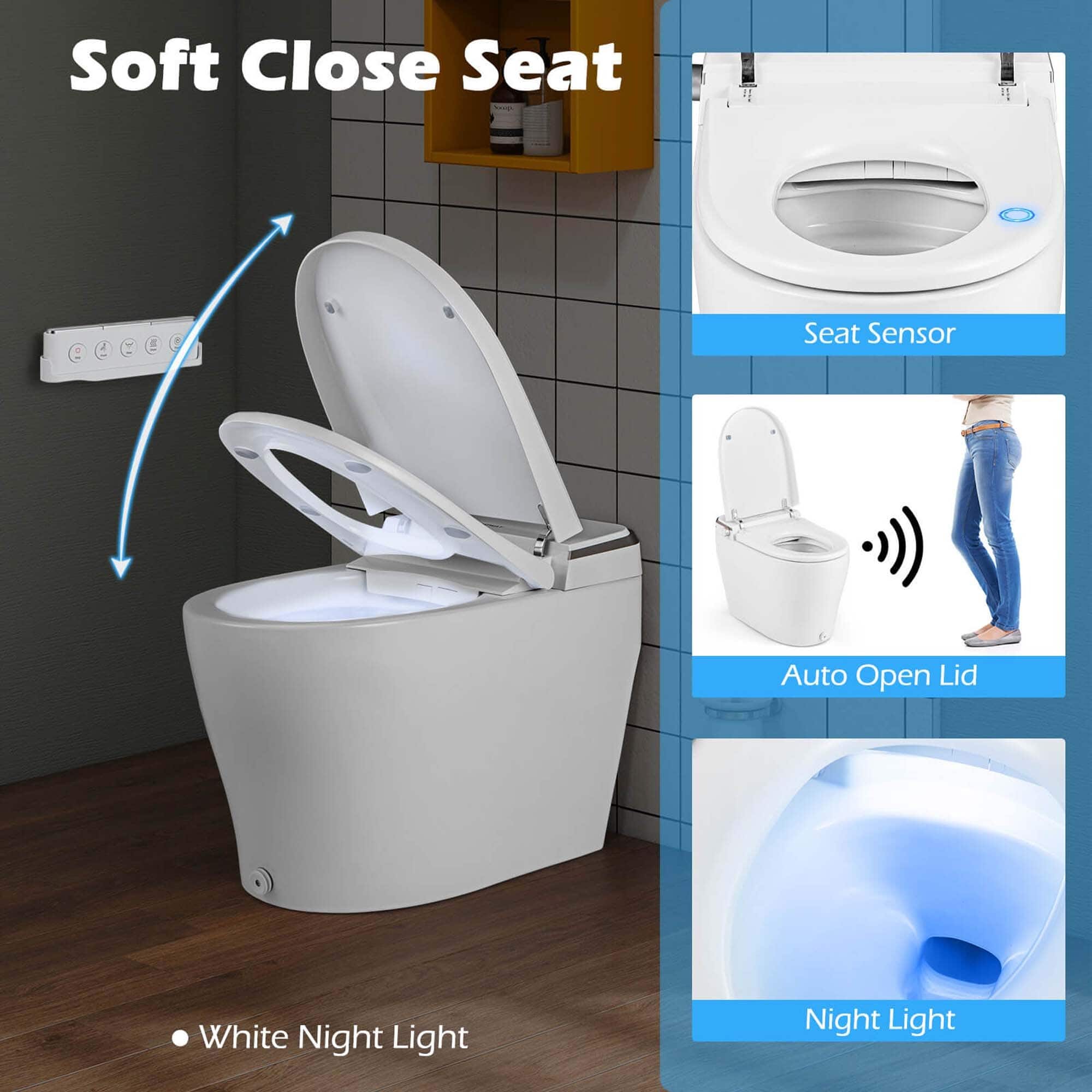 Soft Close Seat Seat Sensor Auto Open Lid White Night Light Night Light