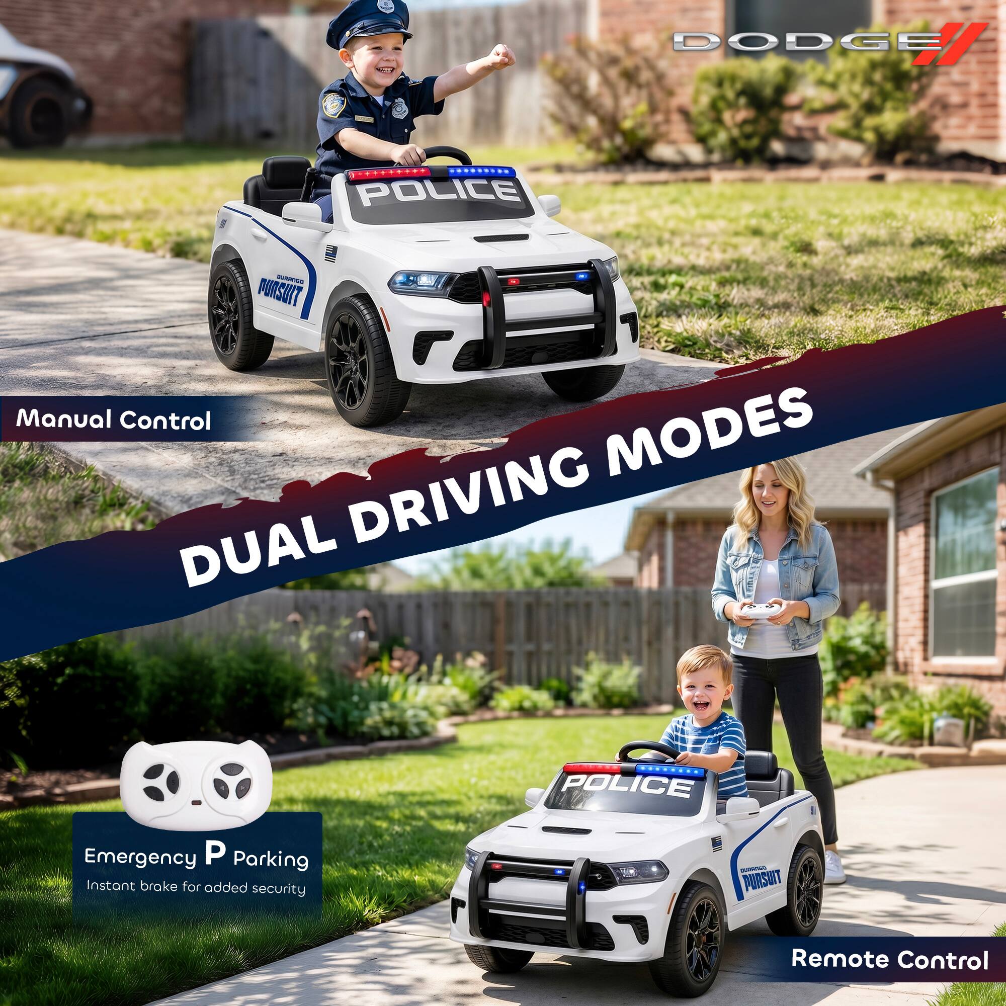DODGE  
POLICE  
Pursuit  
Manual Control  
DUAL DRIVING MODES  
Emergency P Parking  
Instant brake for added security  
Remote Control