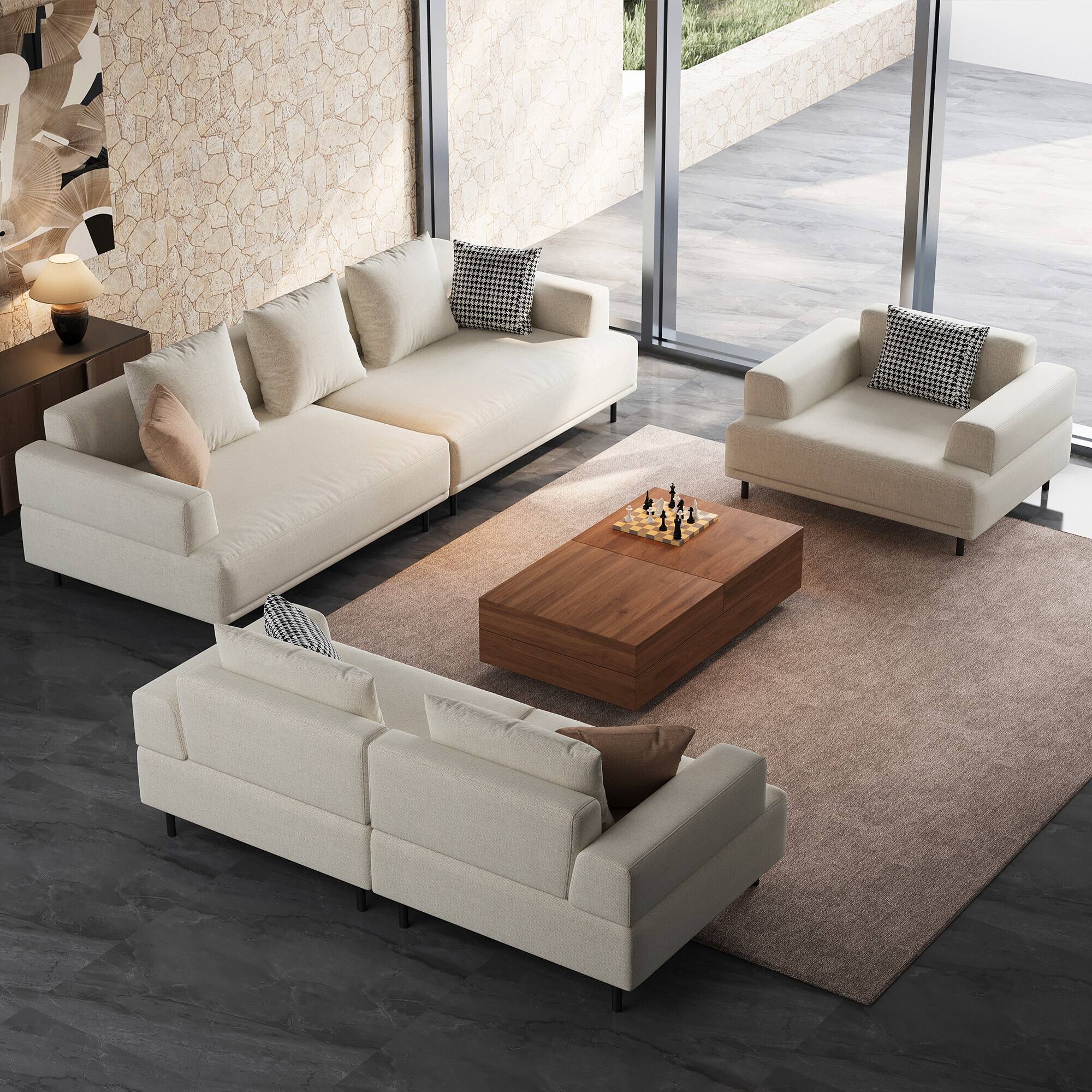 Alt View 3. luck idea - 40.55" Breathable Cotton-Linen Fabric Sofa, Solid Wood Frame, High-Elastic Sponge Seat Cushion - Light Beige.