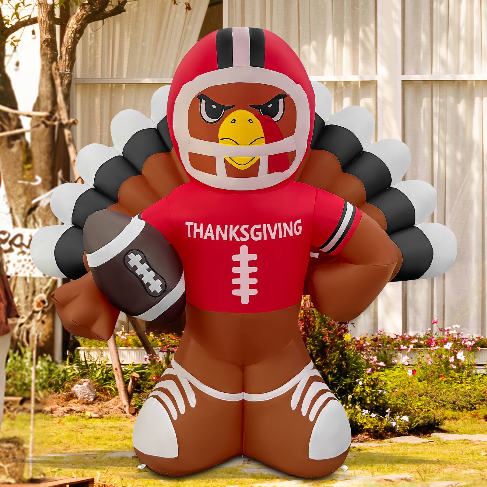 Back. GOOSH Inflatables - GOOSH 6FT Turkey Football Inflatable with LED Lights, Thanksgiving Outdoor Décor - Brown.