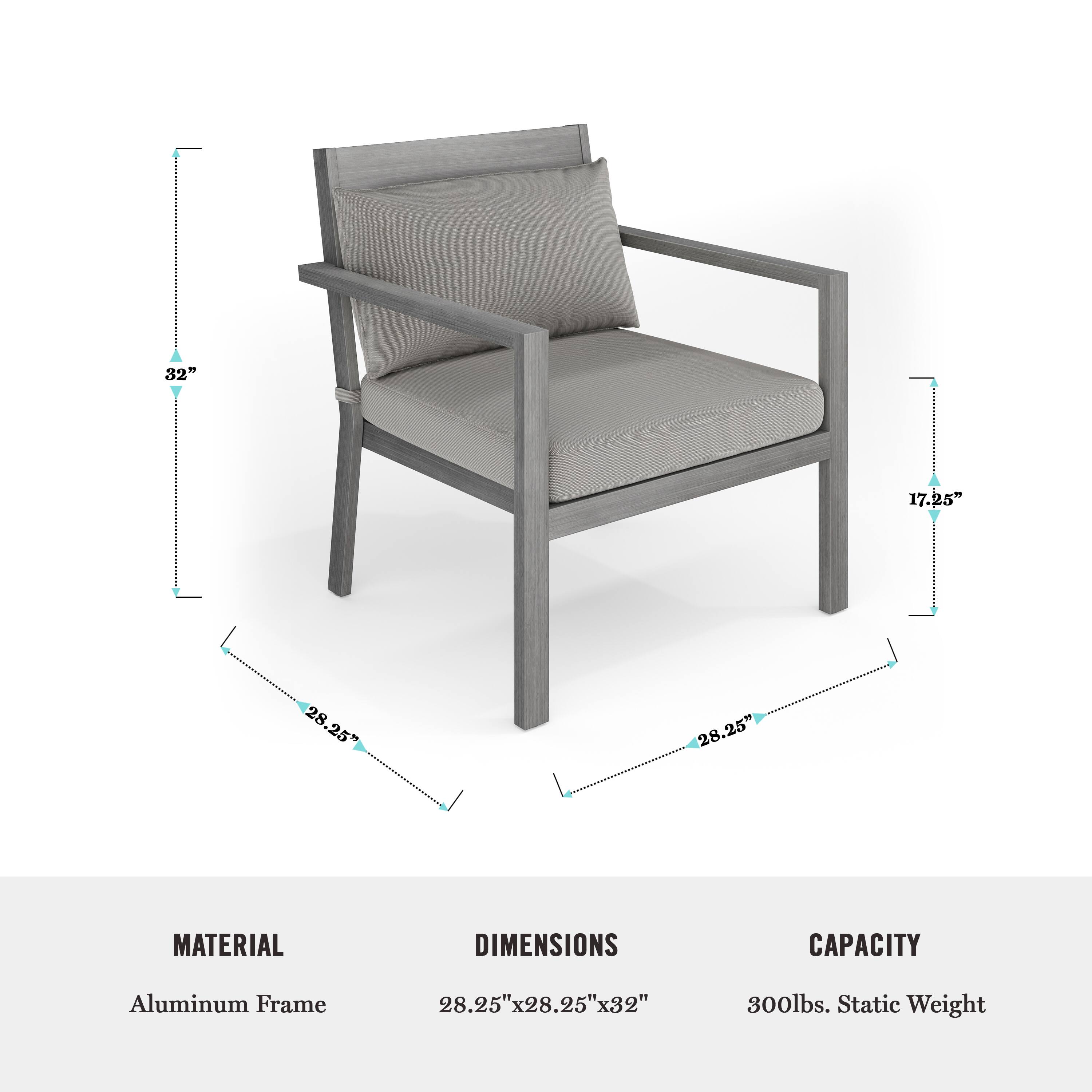Material: Aluminum Frame
Dimensions: 28.25" x 28.25" x 32"
Capacity: 800lbs. Static Weight
