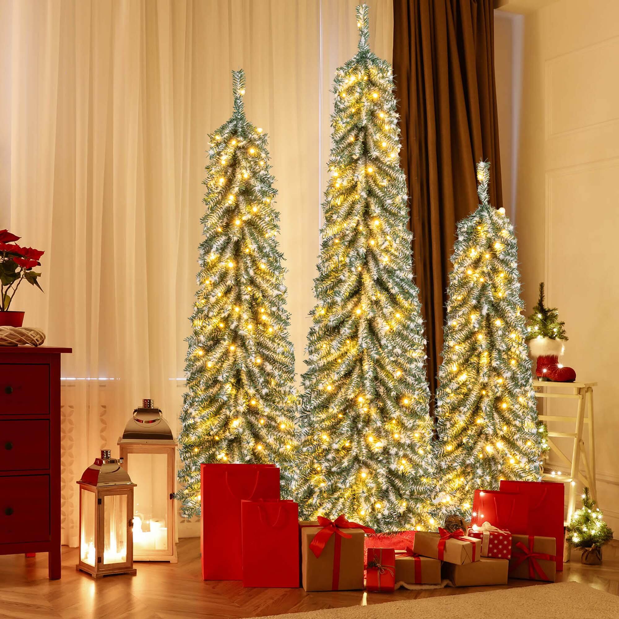 Alt View 1. Costway - Costway 4' 5' 6' Artificial Christmas Tree Set of 3 with Realistic Accumulated Snow - Green.