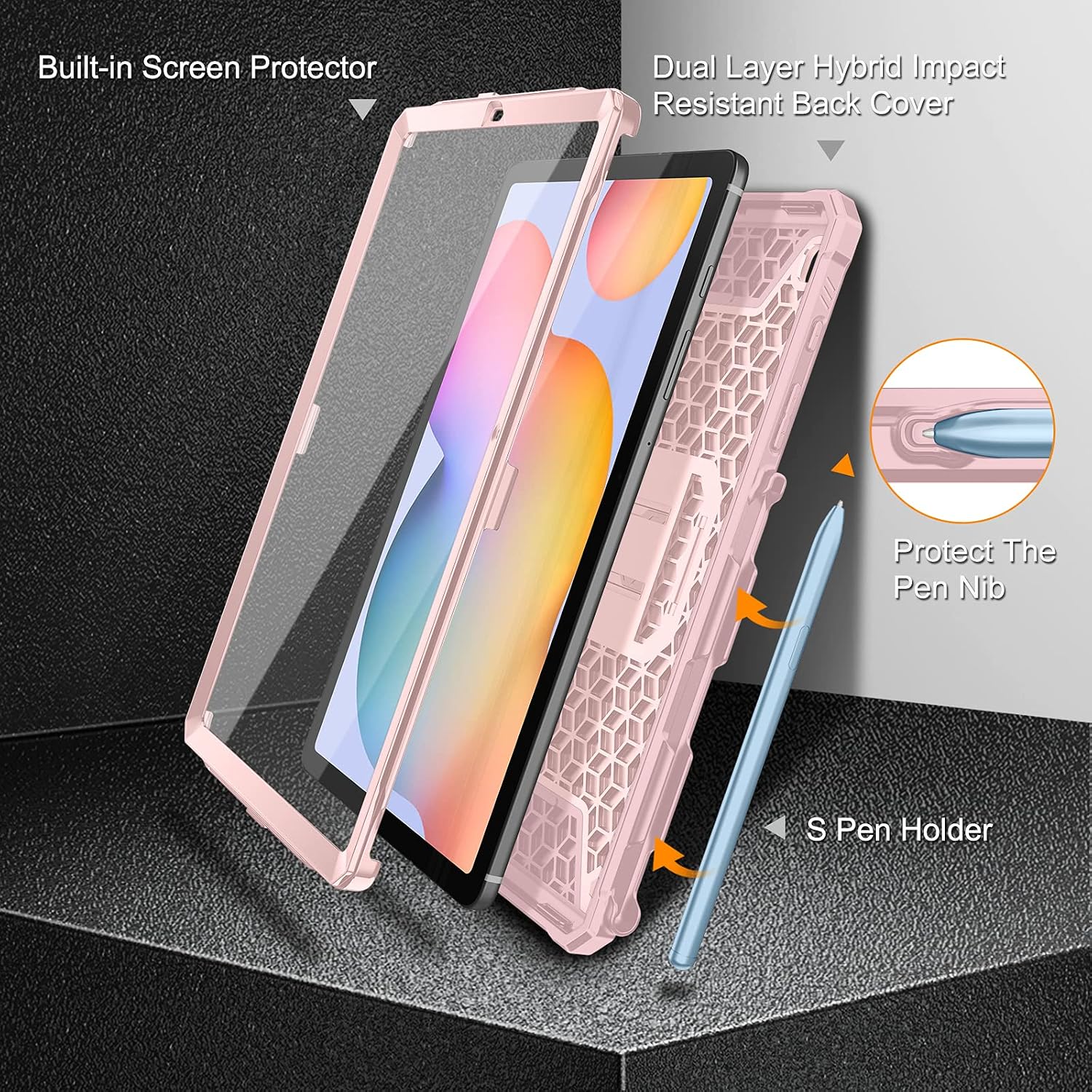 Built-in Screen Protector  
Dual Layer Hybrid Impact Resistant Back Cover  
Protect The Pen Nib  
S Pen Holder