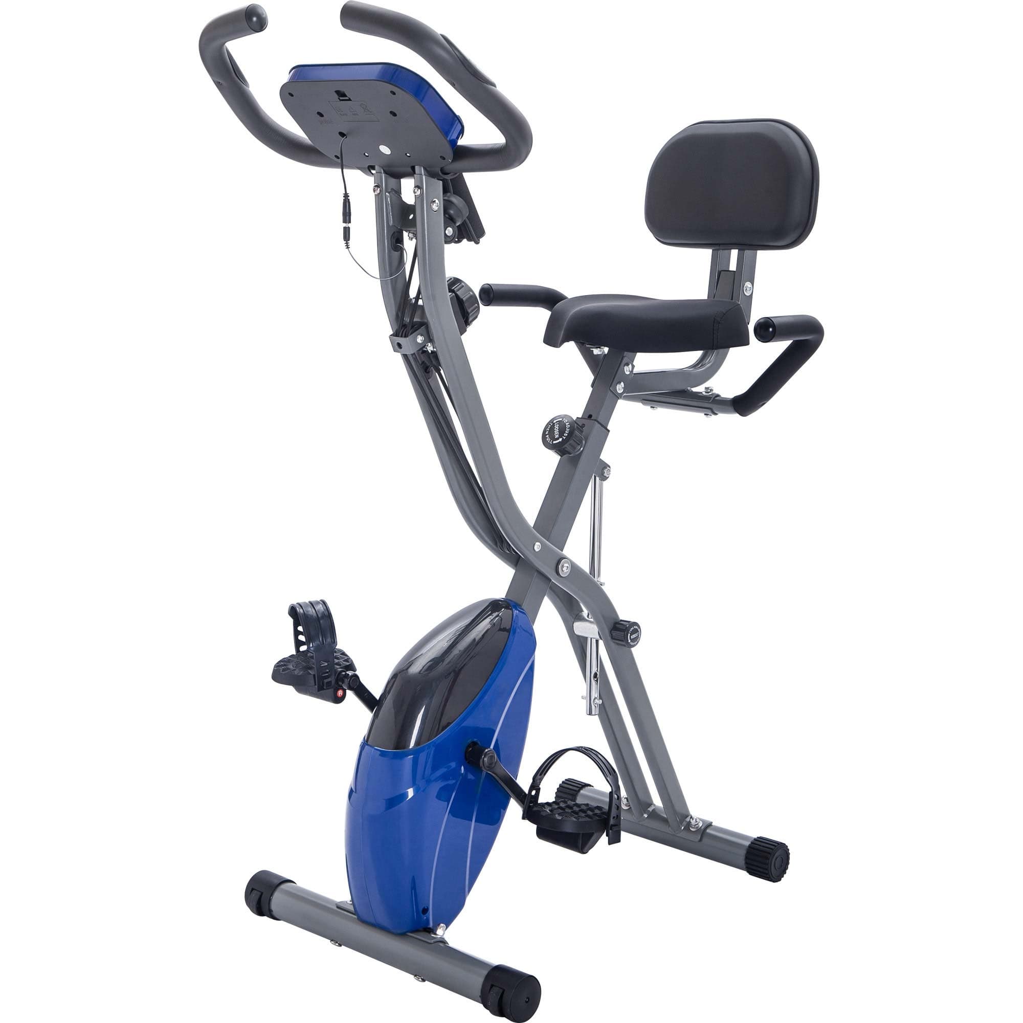 Alt View 5. Lycvki - Folding Exercise Bike Fitness Upright and Recumbent X Bike with 16 Level Adjustable Resistance Arm Bands and Backrest - blue.