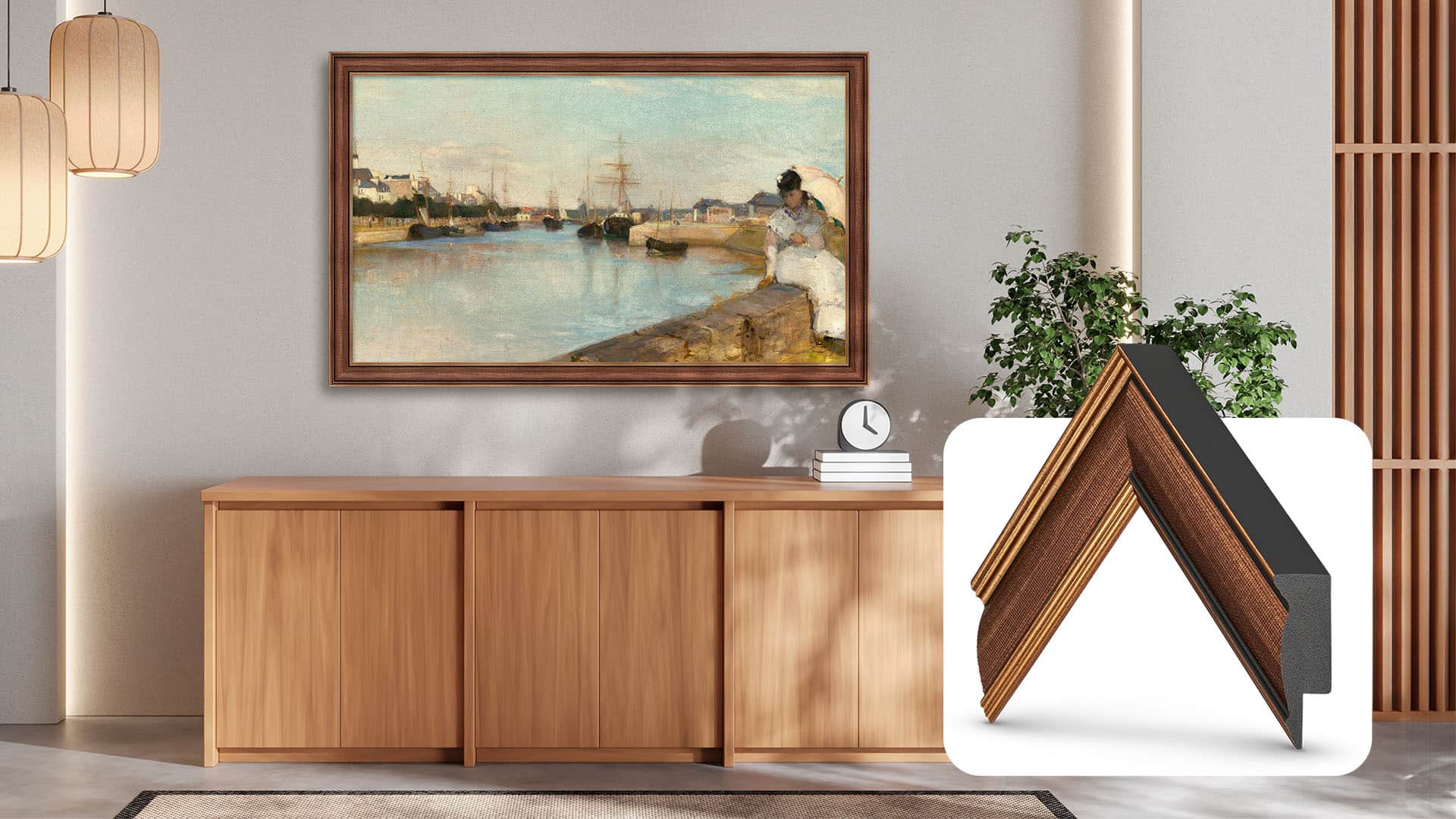 Front. Deco TV Frames - 75" Slim Bezel for Samsung The Frame and Frame Pro TV - Industrial Copper.