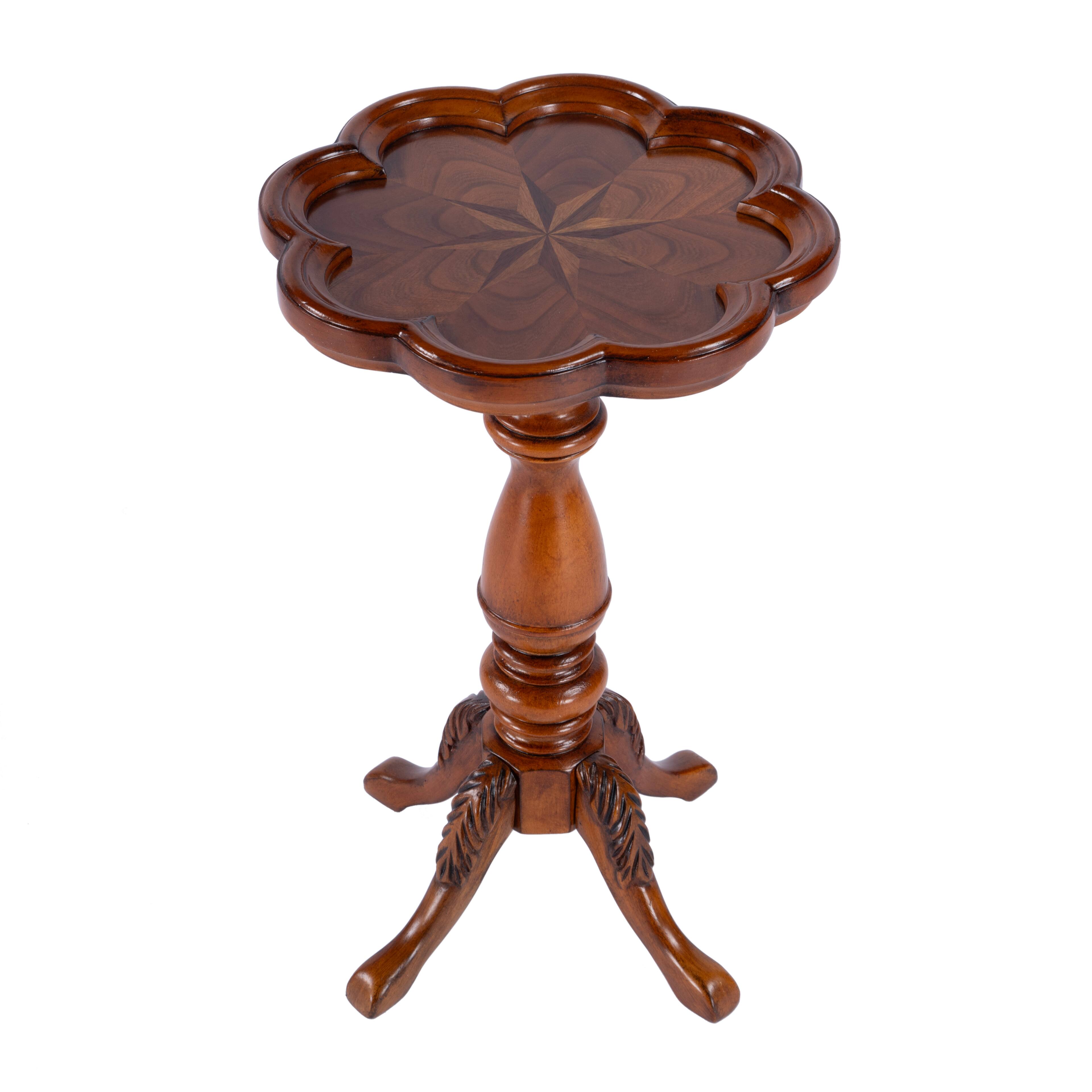 Alt View 2. Butler Specialty - Whitman 12 in. W Round Wood 4 Leg Pedestal Base Scalloped Edge Side Table - Medium Brown.