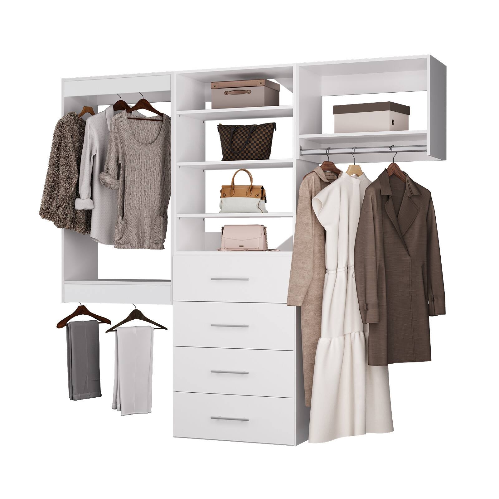 Front. Roomtec - Roomtec 72 in White Modular Closet System Unit-Customizable Wall Mounted Walk-In Closets for Bedroom or Walk-in Closet - White.