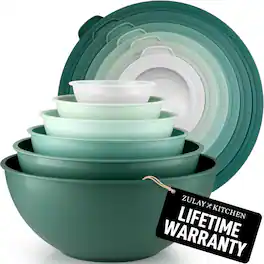 Zulay Kitchen - 12 Piece Plastic Mixing Bowls with Lids Set - Colorful Nesting Mixing Bowl Set for Kitchen - Turquoise Ombre
