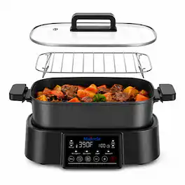 MOOSOO - Digital Programmable Slow Cooker, 6.5Qt Large Multi-cooker with Timer, Temp Control - Black