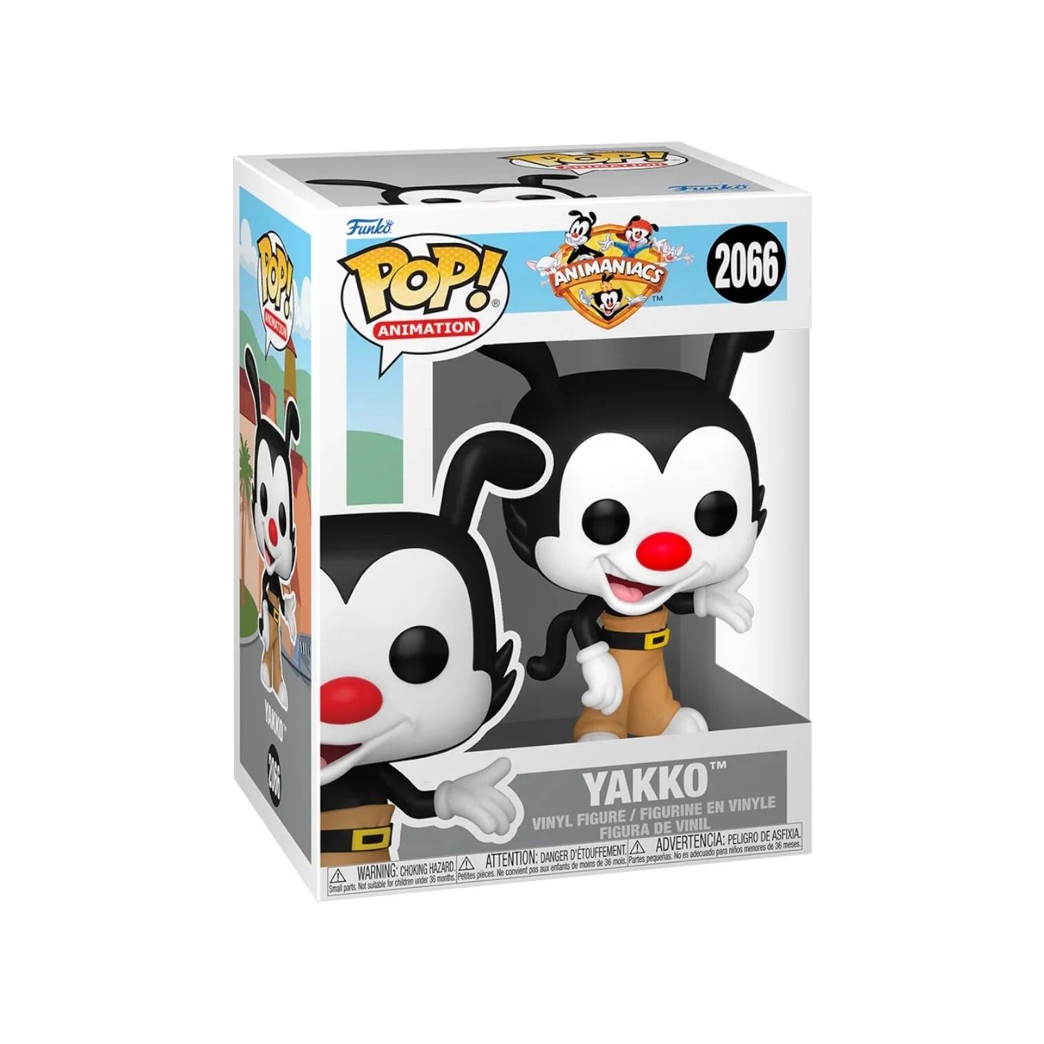 Funko POP! Animation  
Animaniacs 2066  
Yakko™  

Vinyl Figure / Figurine en Vinyle / Figura de Vinilo / Figura de Vinil  
Advertencia: Peligro de Asfixiación / Attention: Danger d'Asphyxie / Attention: Danger d'Asphyxie / Warning: Choking Hazard  

Small parts not suitable for children under 3 years.  
Pequeñas piezas no son adecuadas para niños menores de 3 años.  
Petits éléments non adaptés aux enfants de moins de 3 ans.  
Pequeñas partes no son adecuadas para niños menores de 3 años.