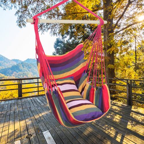 Alt View 4. Winado - Hammock Chair Only with Hanging Rope Swing Seat, Includes 2 Fluffy Pillows for Indoor Outdoor Patio Backyard Hanging - Rainbow Stripes.