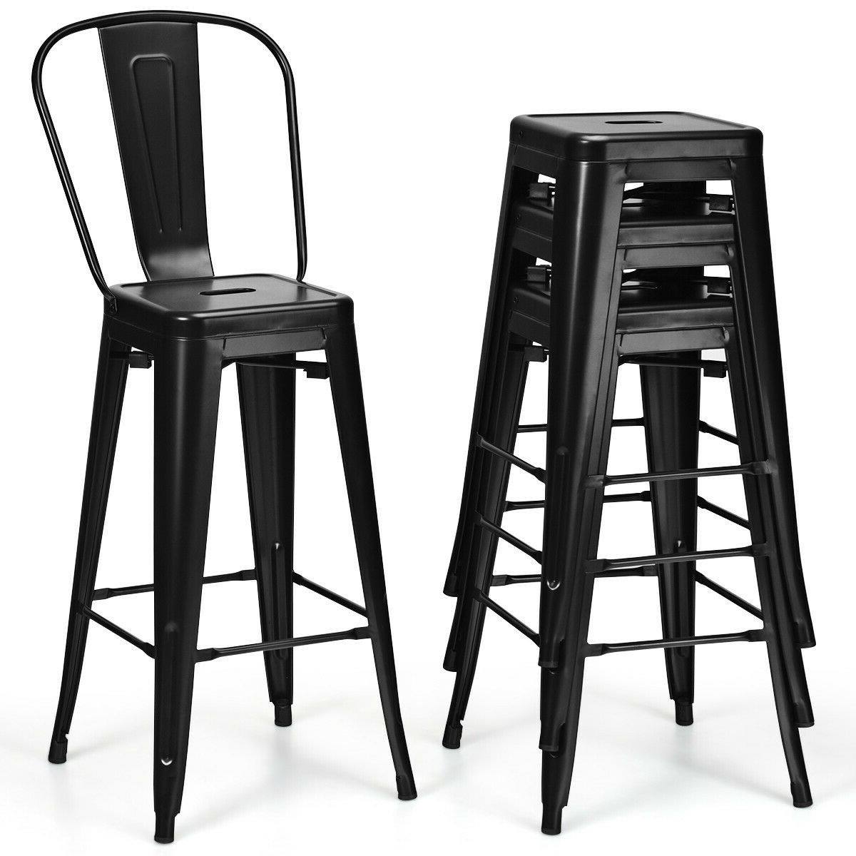 Left. Hivvago - Set of 4 Black 30" Height High Back Metal Industrial Bar Stools - Black.