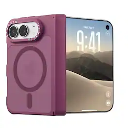 Ornarto - for iPhone Duo Case for MagSafe, Shockproof Translucent Matte Phone Case with Hinge Protection - Burgundy
