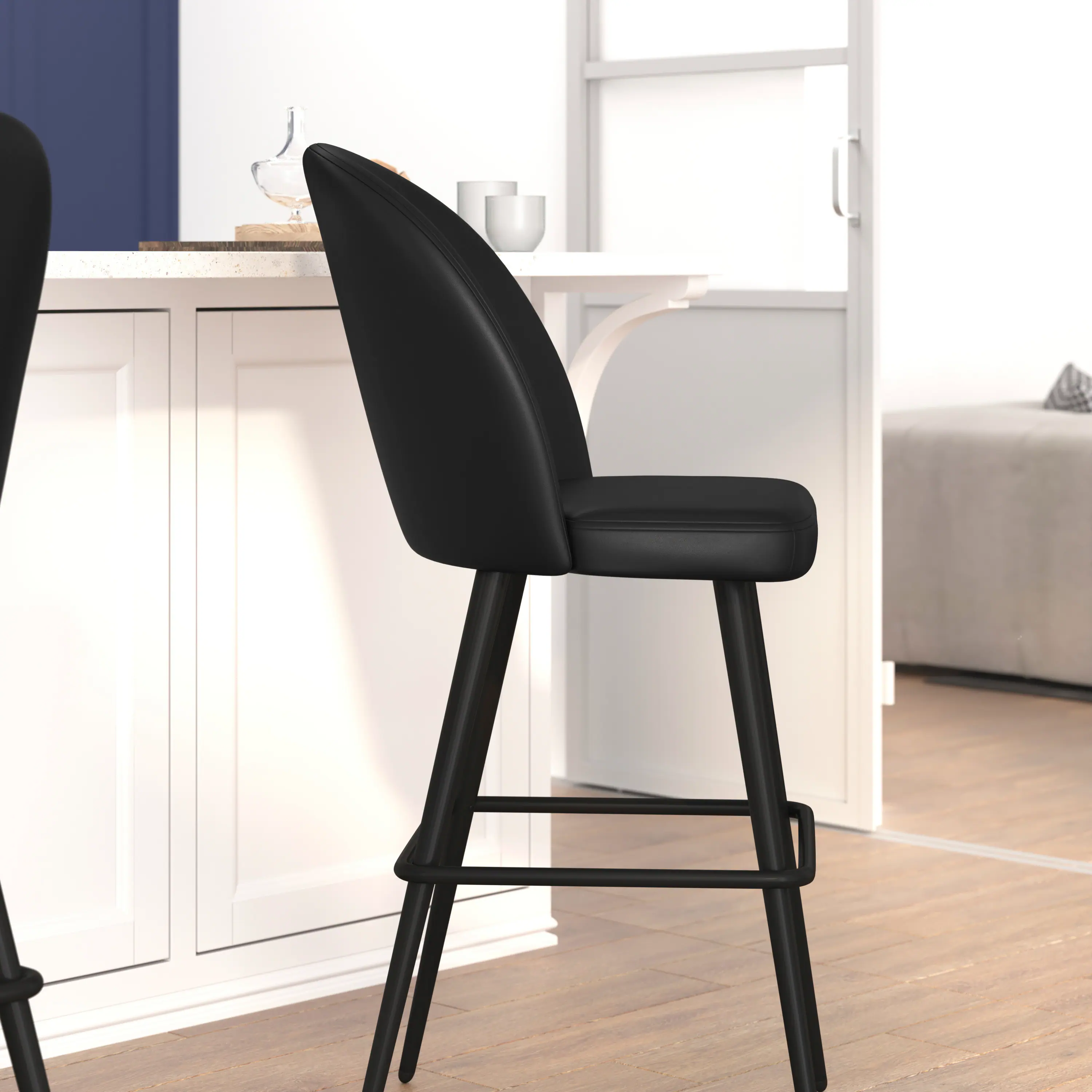 Alt View 3. Flash Furniture - Lyla 30" Commercial Grade High Back Modern Armless Barstools with Contoured Backrest, Steel Frame and Integrated Footres - Black.