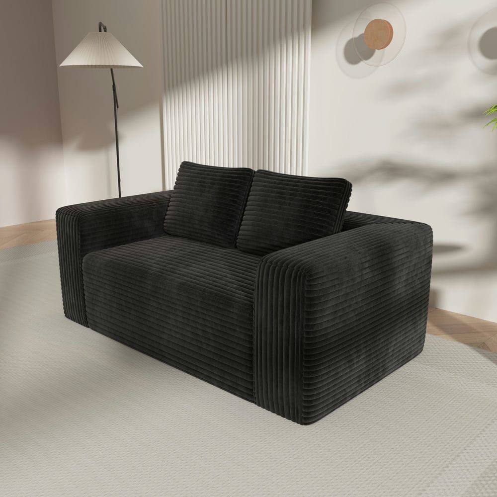 Alt View 1. Kadyn - 2-Seater Corduroy Memory Foam Floor Sofa in a Box, No Assembly for Living Room - Black.