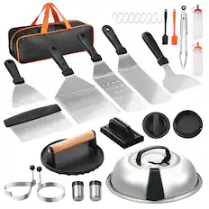Front. VEVOR - 28PCS Griddle Accessories Kit, Flat Top Grill Accessory, Enlarged Spatula Gift Set, Stainless Steel Grilling Tools - stainless steel.