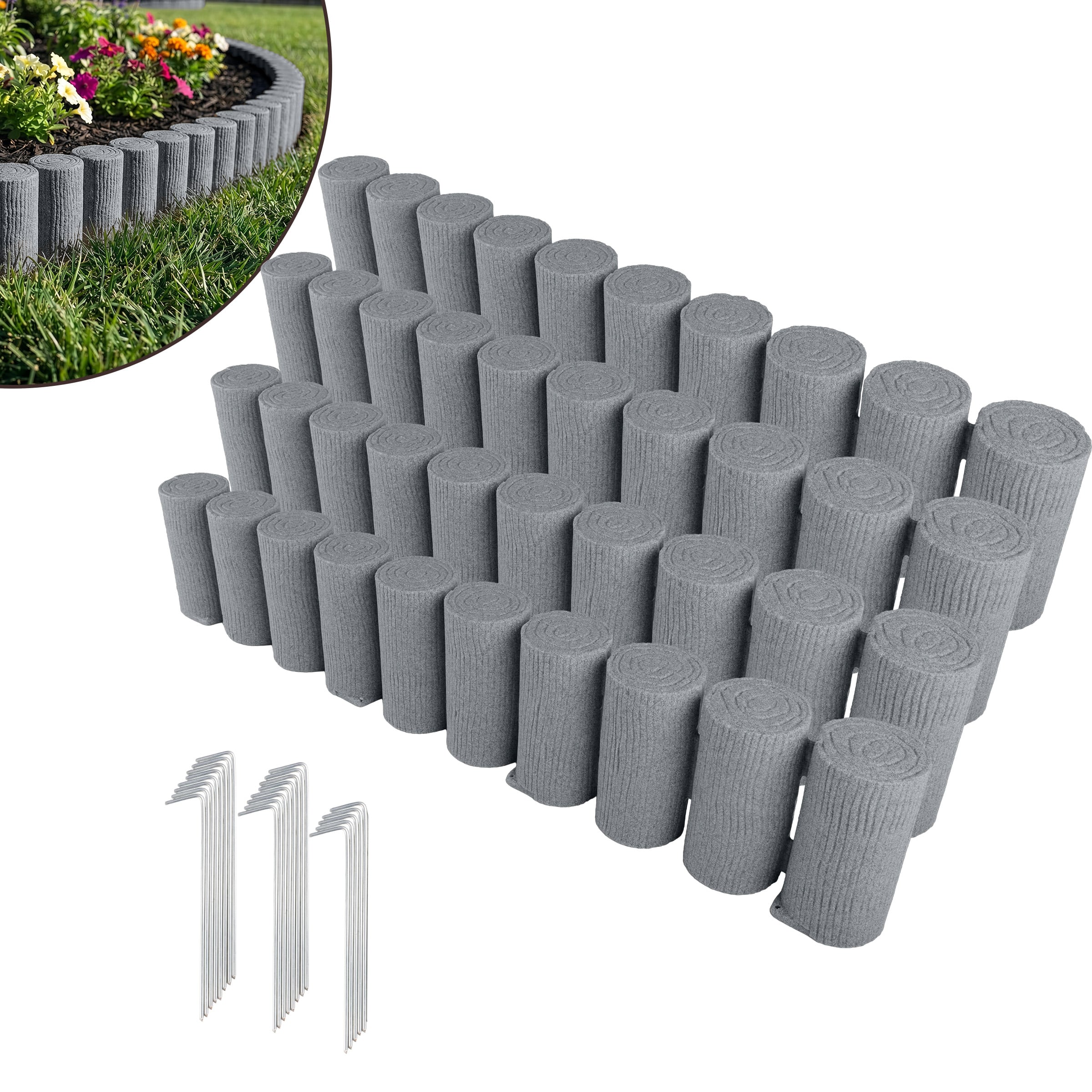 Pure Garden - Faux Wood Landscape Edging - 4 Pieces 41.5” L x 3.7” W x 7.5” H Flower Garden Border with 13.8ft Total Length, Gray price history on PriceWatchPro