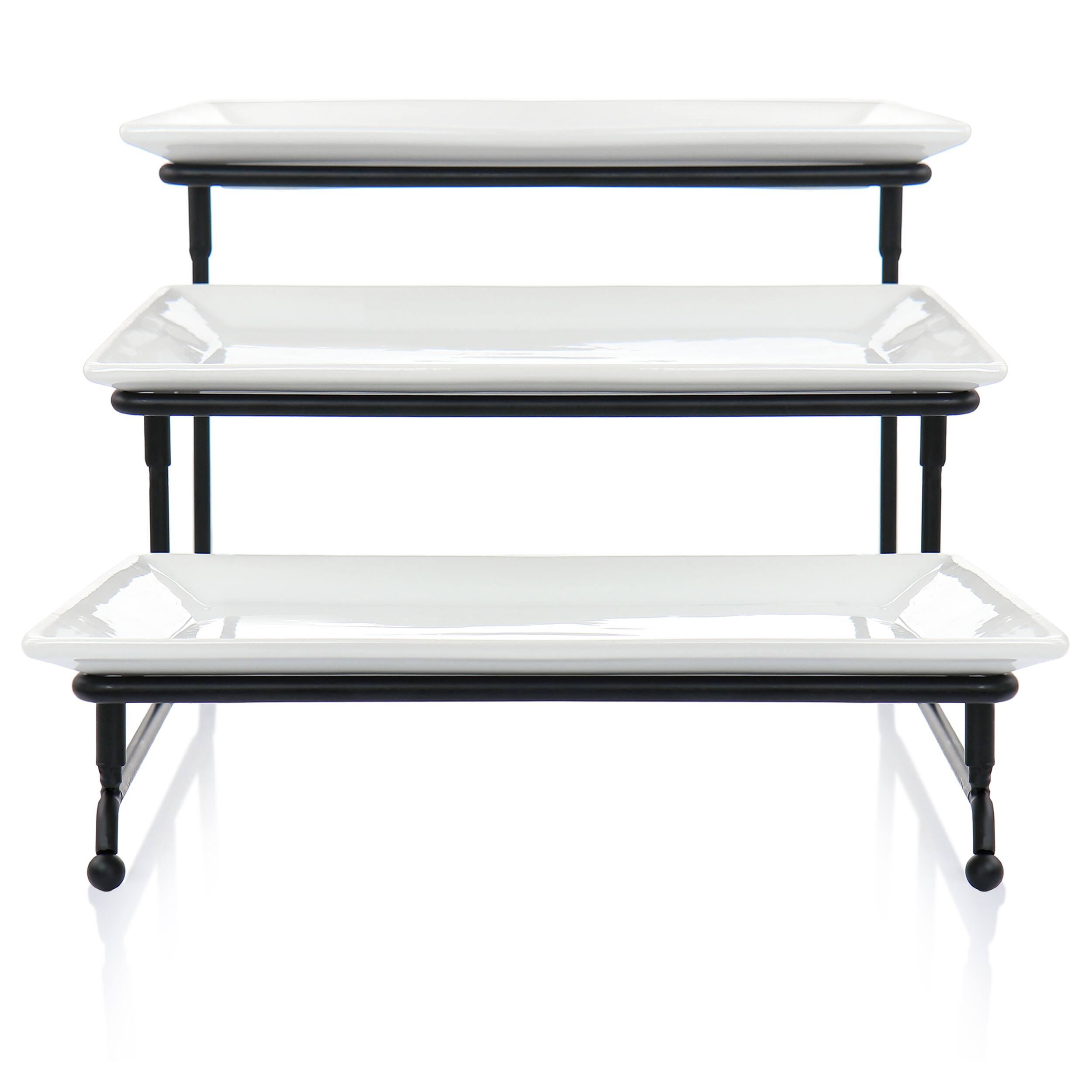 Alt View 2. Elama - Elama 3 Tier Rectangular Plate Porcelain Serveware Set - White.