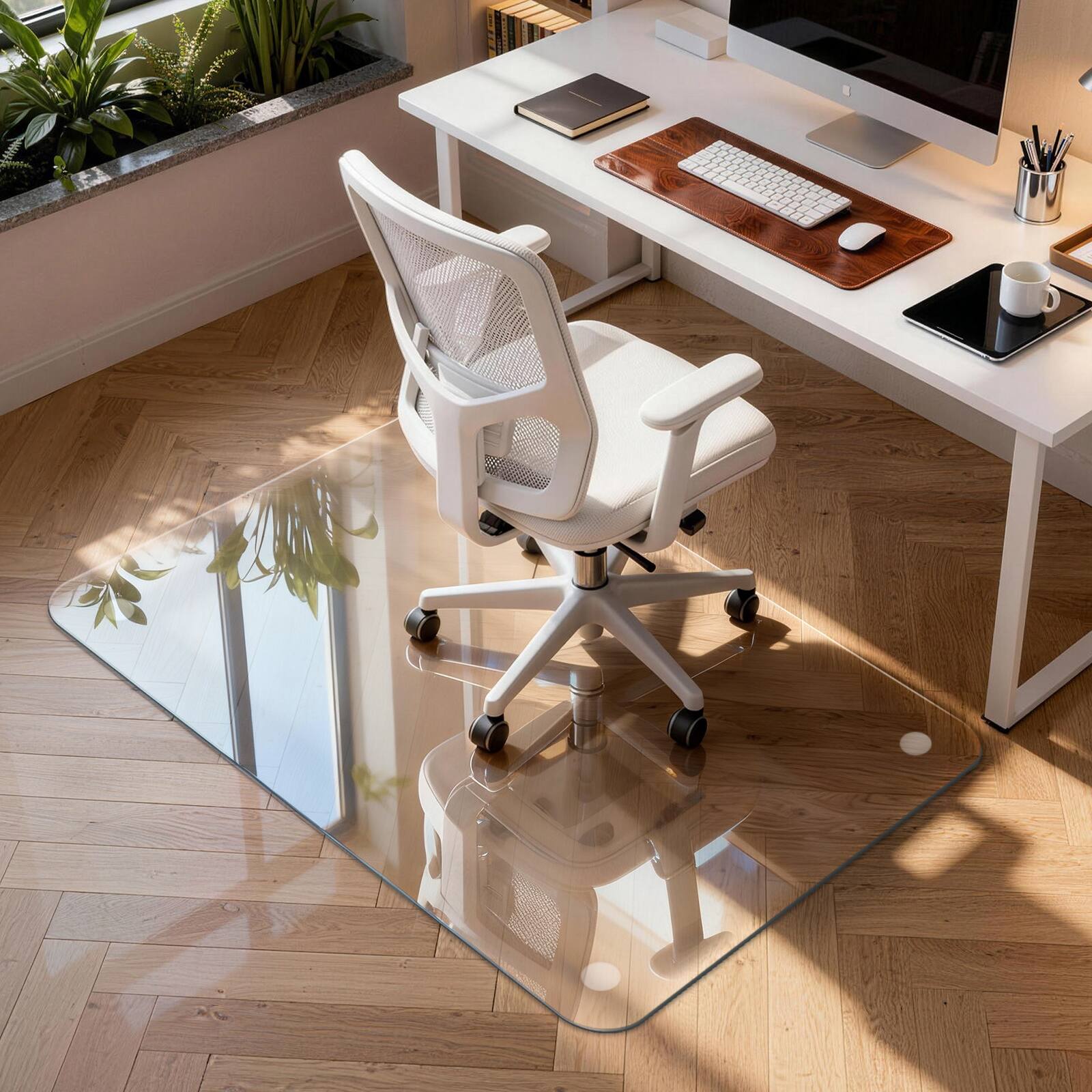Alt View 5. Winado - 46"L x 36"W x 0.2"Th Tempered Glass Chair Mat Glass Floor Mat with 1200 Lbs Capacity for Office Chair Floor Protection - Clear.