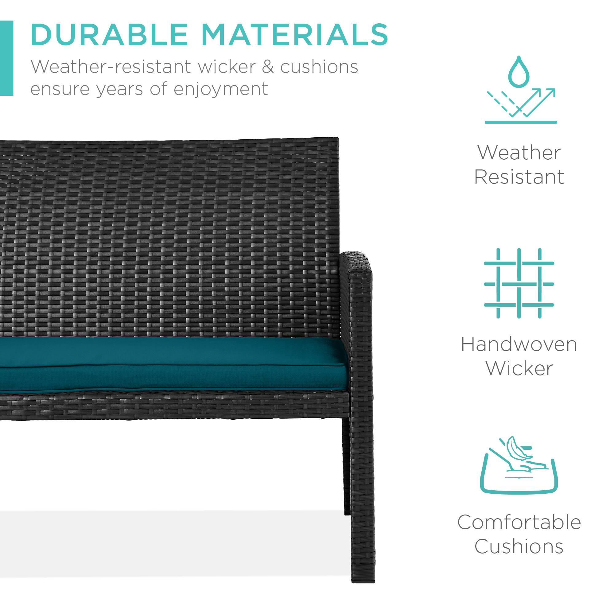 DURABLE MATERIALS  
Weather-resistant wicker & cushions ensure years of enjoyment  

Weather Resistant  
Handwoven Wicker  
Comfortable Cushions