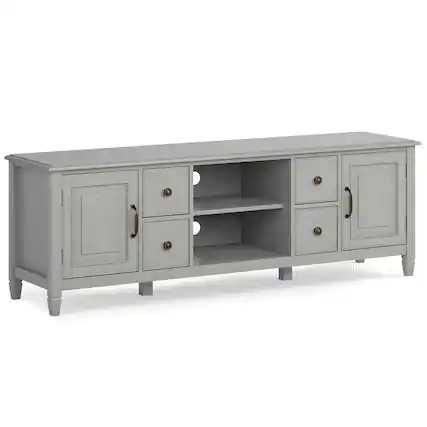 Front. Simpli Home - Connaught SOLID WOOD 72 inch Wide TV Stand in Fog Grey For TVs up to 80 inches - Fog Grey.