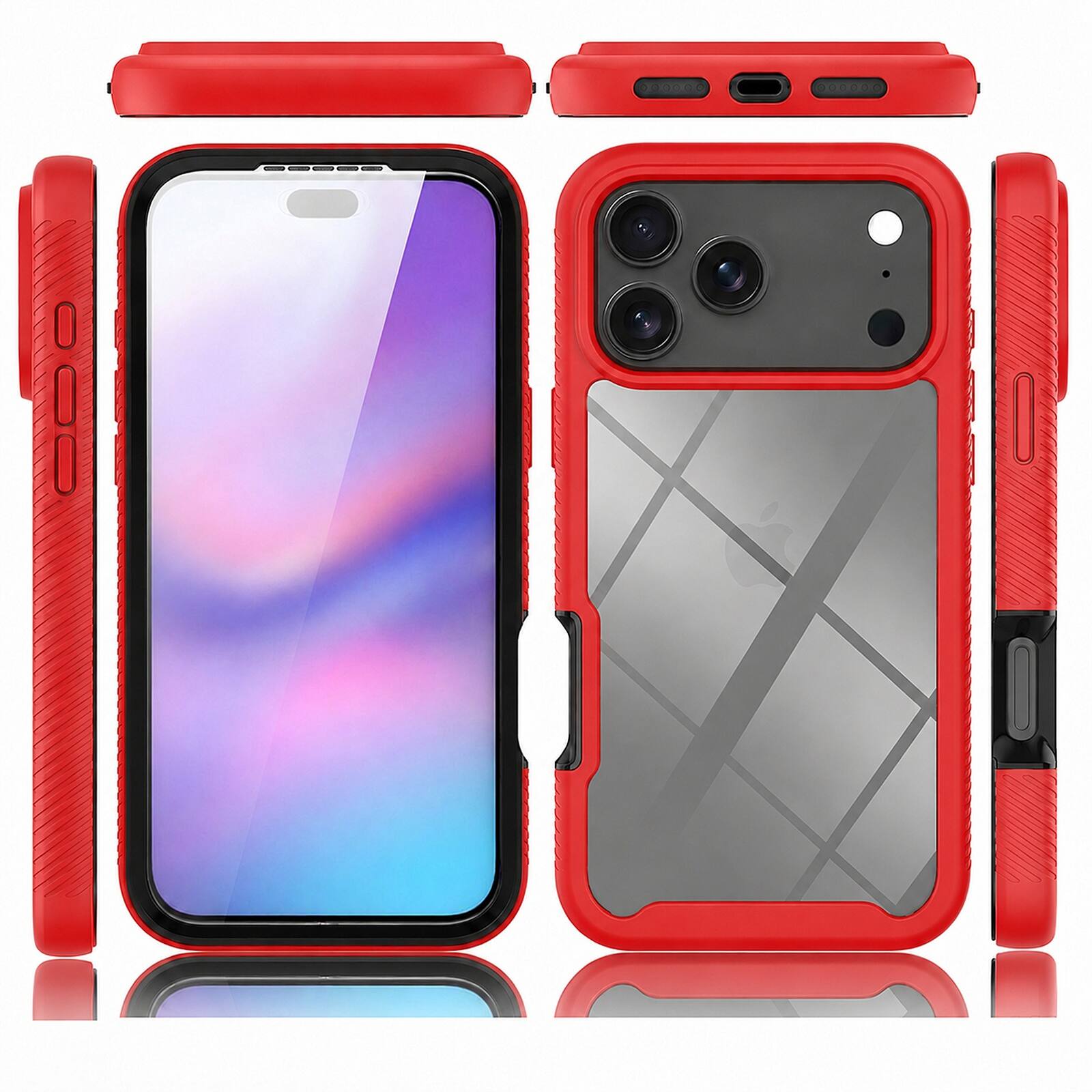 Left. UUCOVER - Full Body Protection Case for iPhone 18 Pro Max,Shockproof TPU+PC Clear Case Built-in Screen Protector Cover - Red.