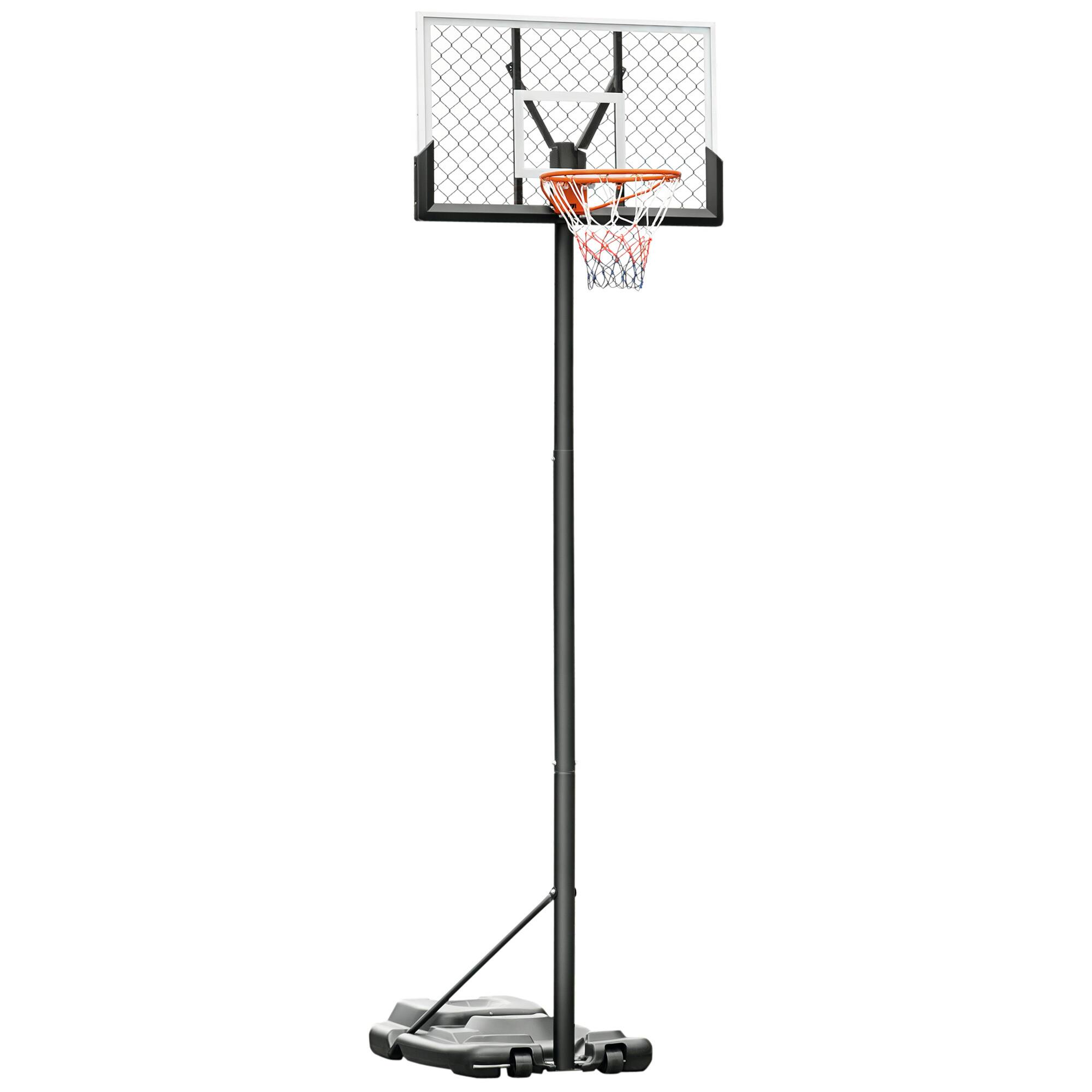 Soozier - Portable Basketball Hoop, 5.2-10' Adjustable Height, Weight Base with Ball Holder, Basket Ball Stand on Wheels - Black and White
