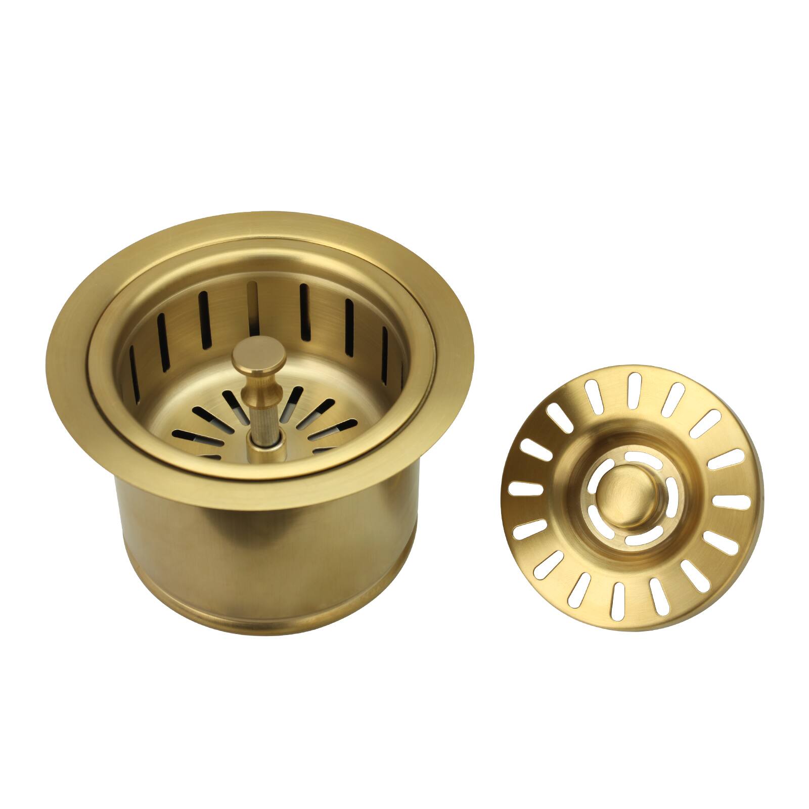 Angle. Akicon - Akicon Brass Garbage Disposal Flange Stopper Kitchen Sink One Size Rim for 3-1/2 in. Drain Hole in Brushed Gold - Brushed Gold.