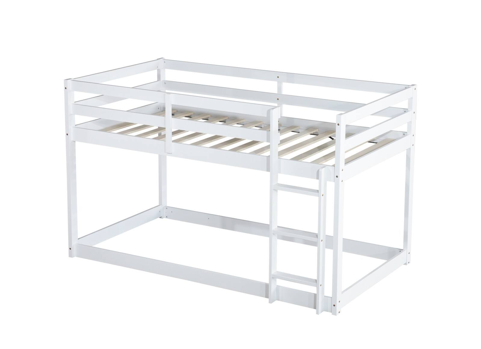 Alt View 8. Ecooso - Solid Wooden, Solid Rubber Wooden Twin over Twin Floor Bunk Bed with Ladder, with Bed Platform of Strengthened Slats - White.
