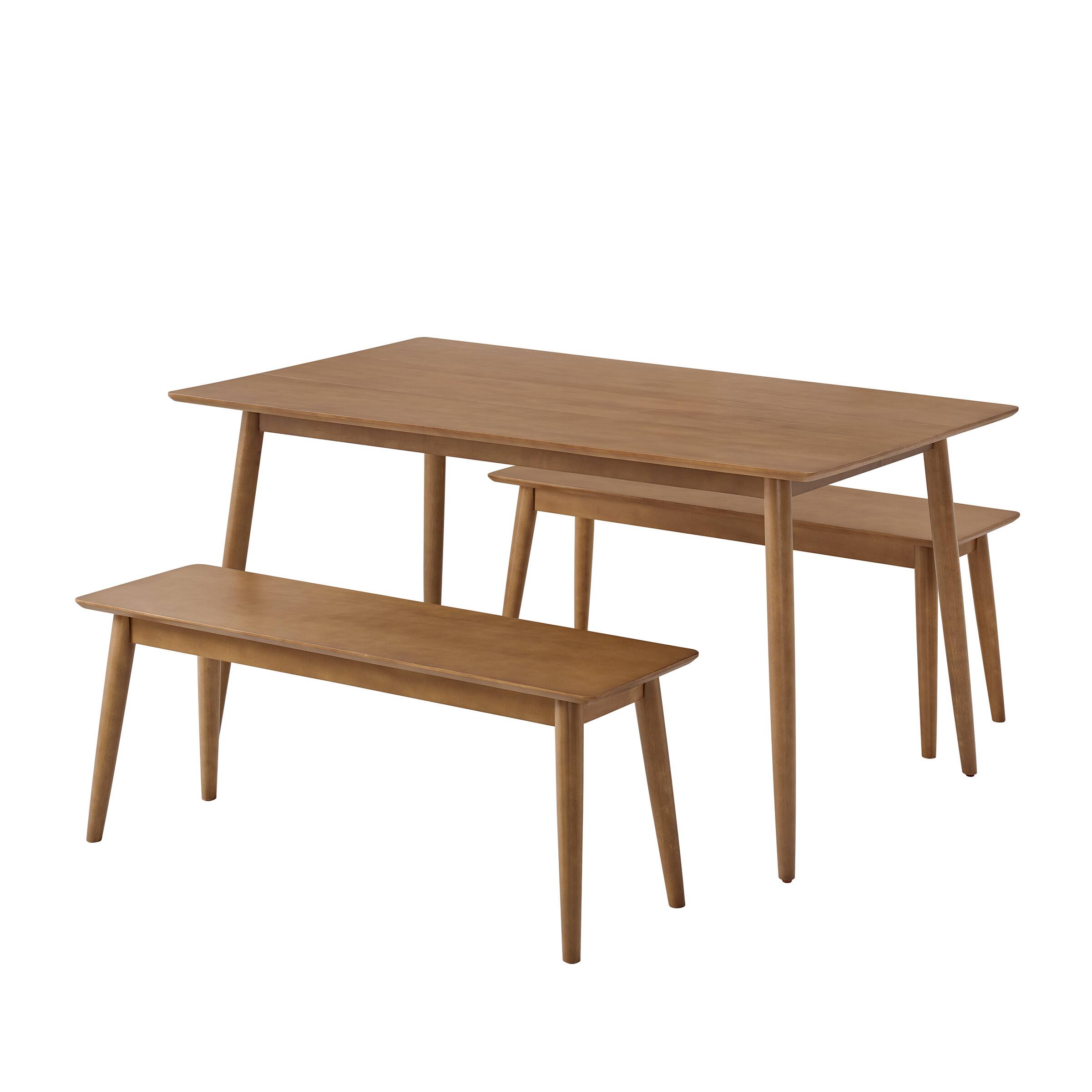 Front. Alaterre Furniture - 59 in. Pine Wood Mid Century Modern Dining Table with 46 in. Bench Seats - Warm Walnut.