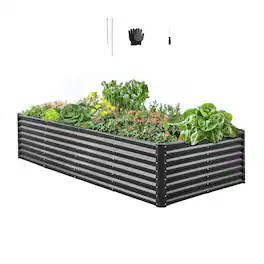 VEVOR - Metal Raised Garden Bed, 8 x 4 x 2 ft Outdoor Galvanized Planter Garden Box, Open Bottom Design - Gray