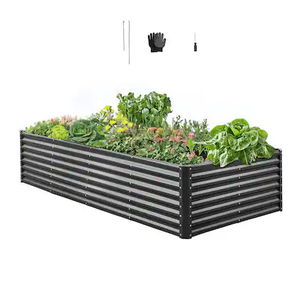 Front. VEVOR - Metal Raised Garden Bed, 8 x 4 x 2 ft Outdoor Galvanized Planter Garden Box, Open Bottom Design - Gray.