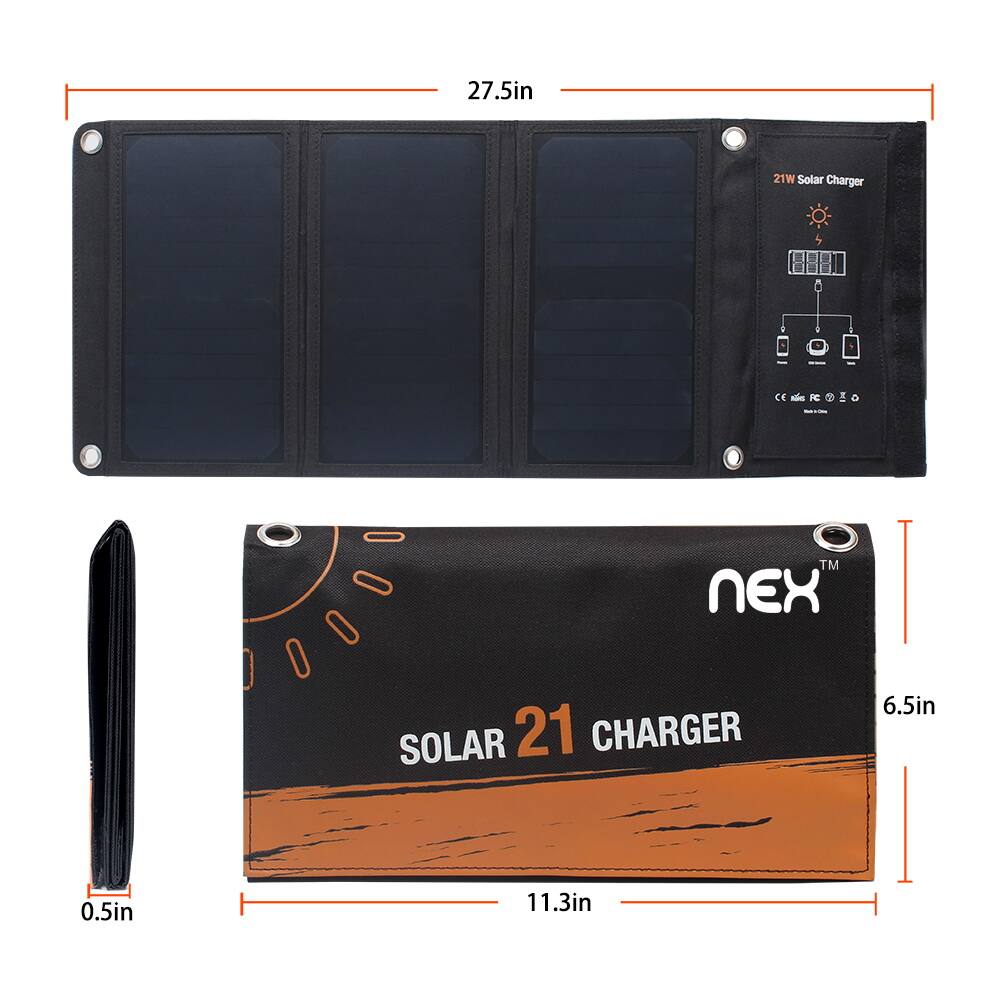 27.5in x 11.3in x 0.5in 21W Solar Charger - NEX SOLAR 21 CHARGER
