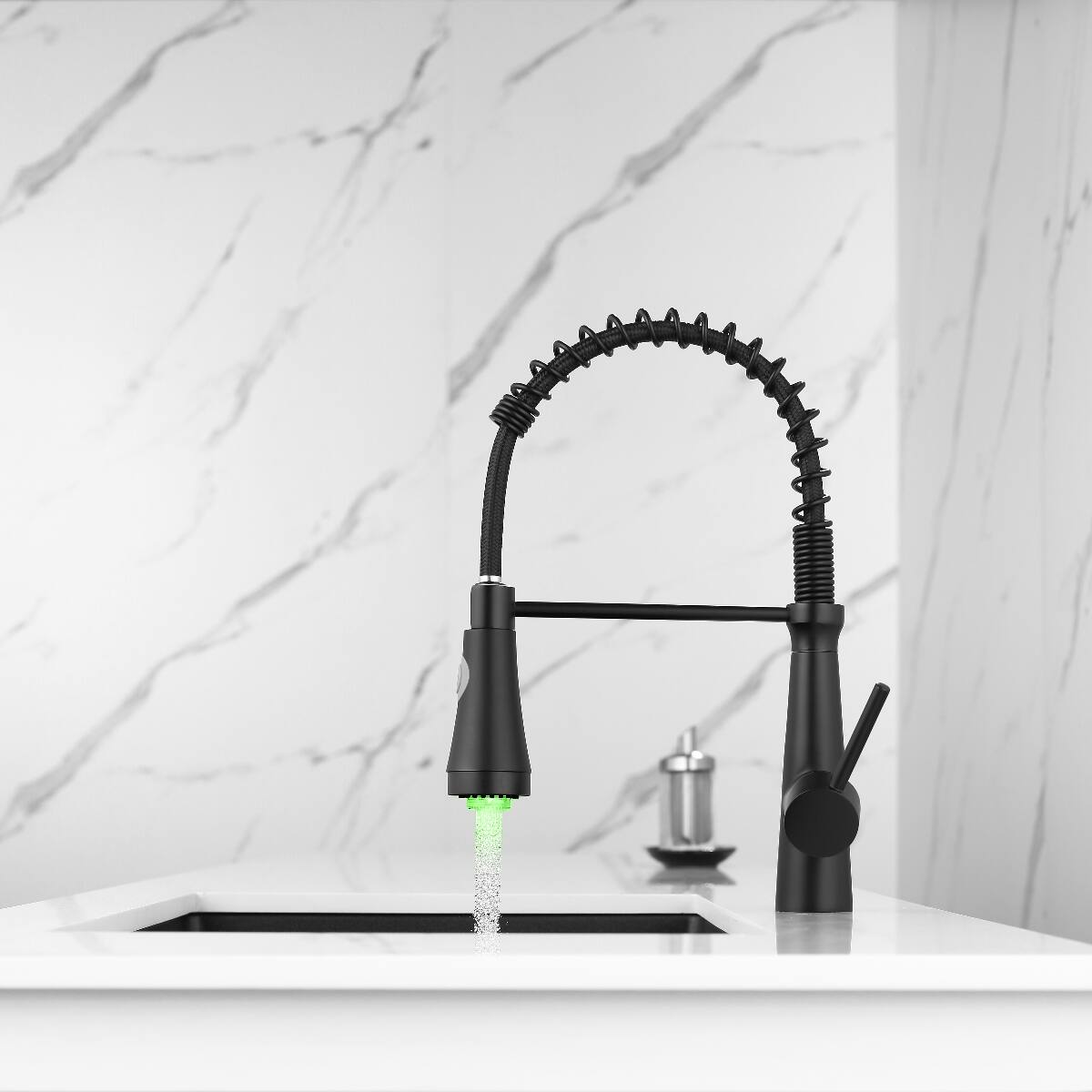Alt View 1. Ropilly - Ropilly LED Kitchen Faucet with Pull Down Sprayer, Commercial Style Single Handle Kitchen Sink Faucet, Matte Black - Black.