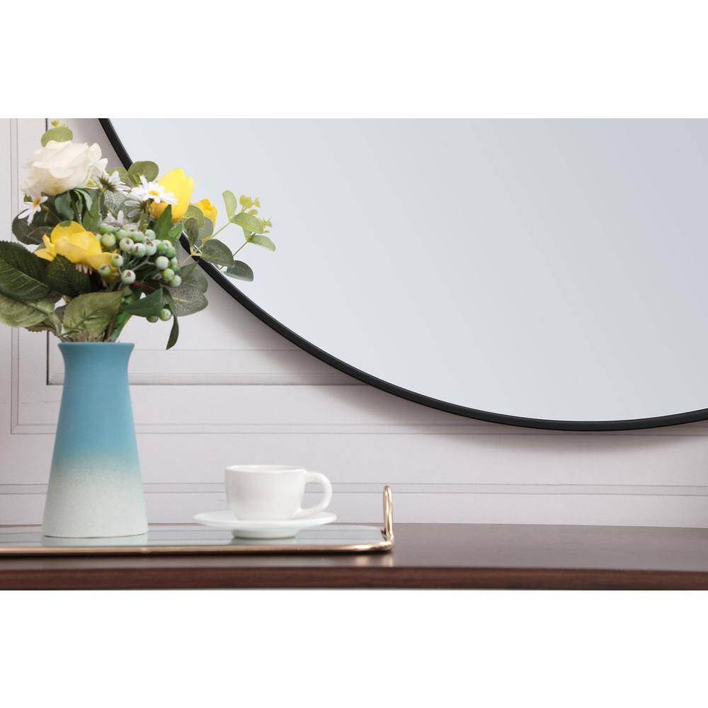 Back. Elegant Decor - Metal frame round mirror with decorative hook 39 inch in Black - Black.