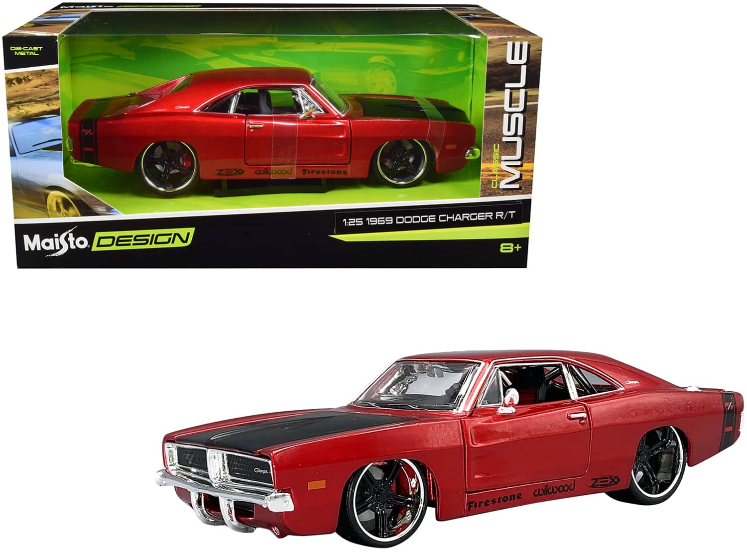 "1969 Dodge Charger R/T Red Metallic with Black Hood and Black Stripes ""Classic Muscle"" 1/25 Diecast Model Car by Maisto" price history on PriceWatchPro