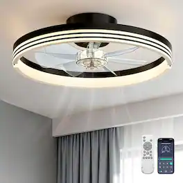 Akofun - 18" Black Bladeless Low Profile Fan Light, Dimmable LED, DC Motor, 6 Speeds, Timer, Remote & APP Control - White