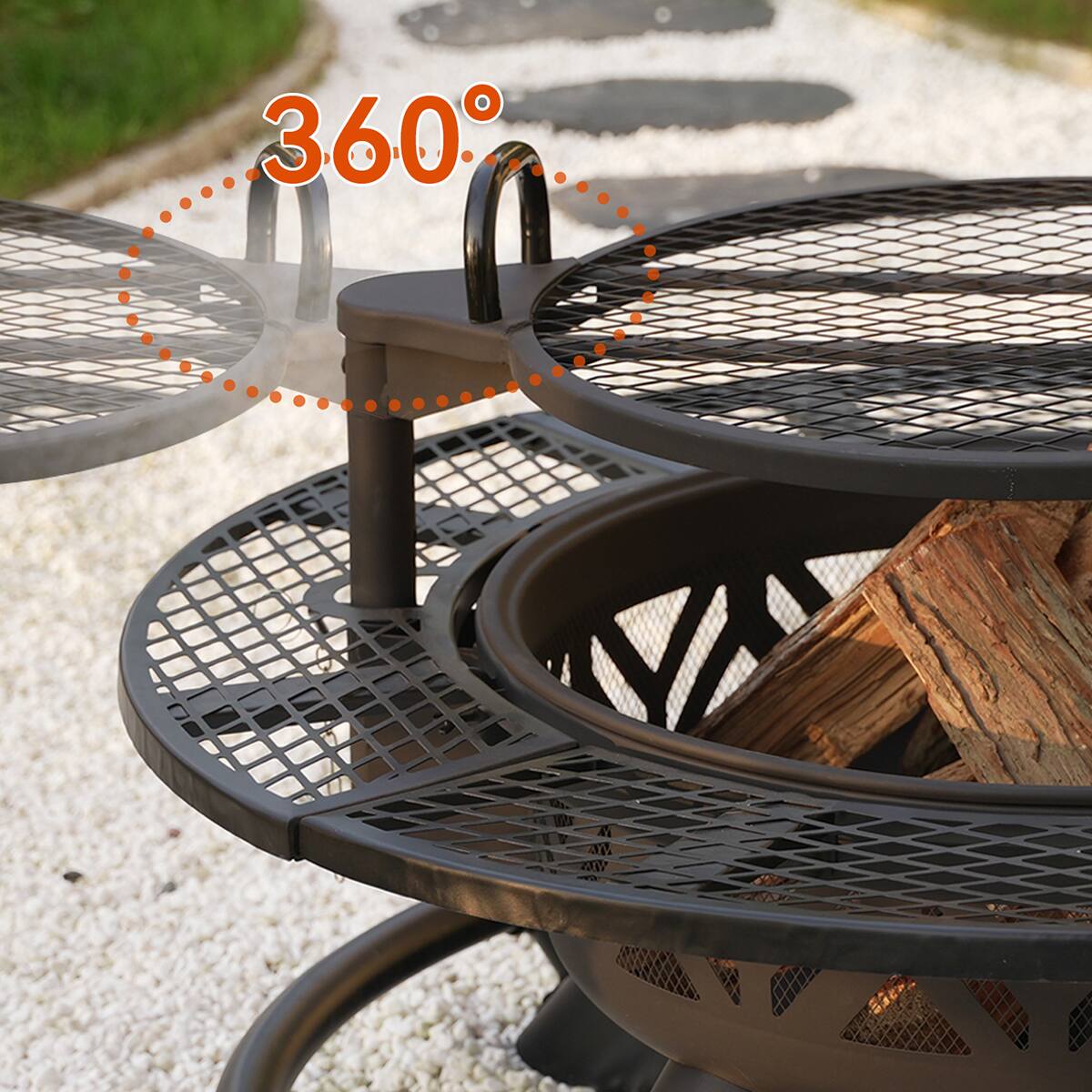 Alt View 17. Bestier - 47" Wood Burning Fire Pit Outdoor Backyard Patio Fire Pit with Cooking Grill Grate - Geometric Style.
