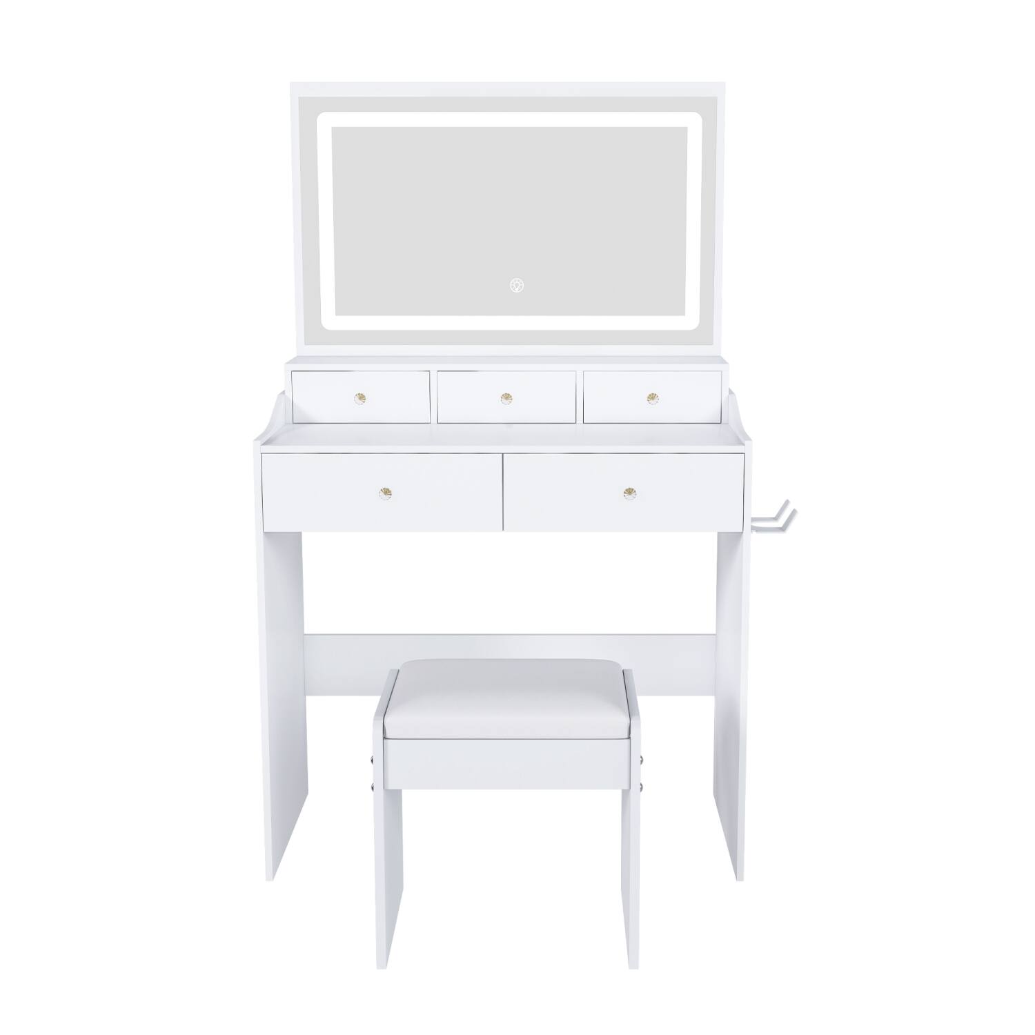 Alt View 5. Lirago - Modern Wood Dresser Table with Large Mirror 5 Drawers Power Outlet White 15.75”D x 30.3”W x 53.1”H - White.