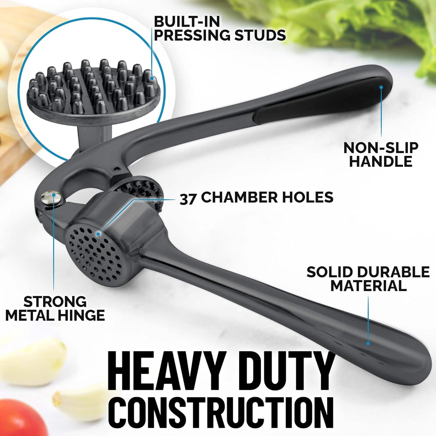 BUILT-IN PRESSING STUDS, NON-SLIP HANDLE, 37 CHAMBER HOLES, STRONG METAL HINGE, SOLID DURABLE MATERIAL, HEAVY DUTY CONSTRUCTION