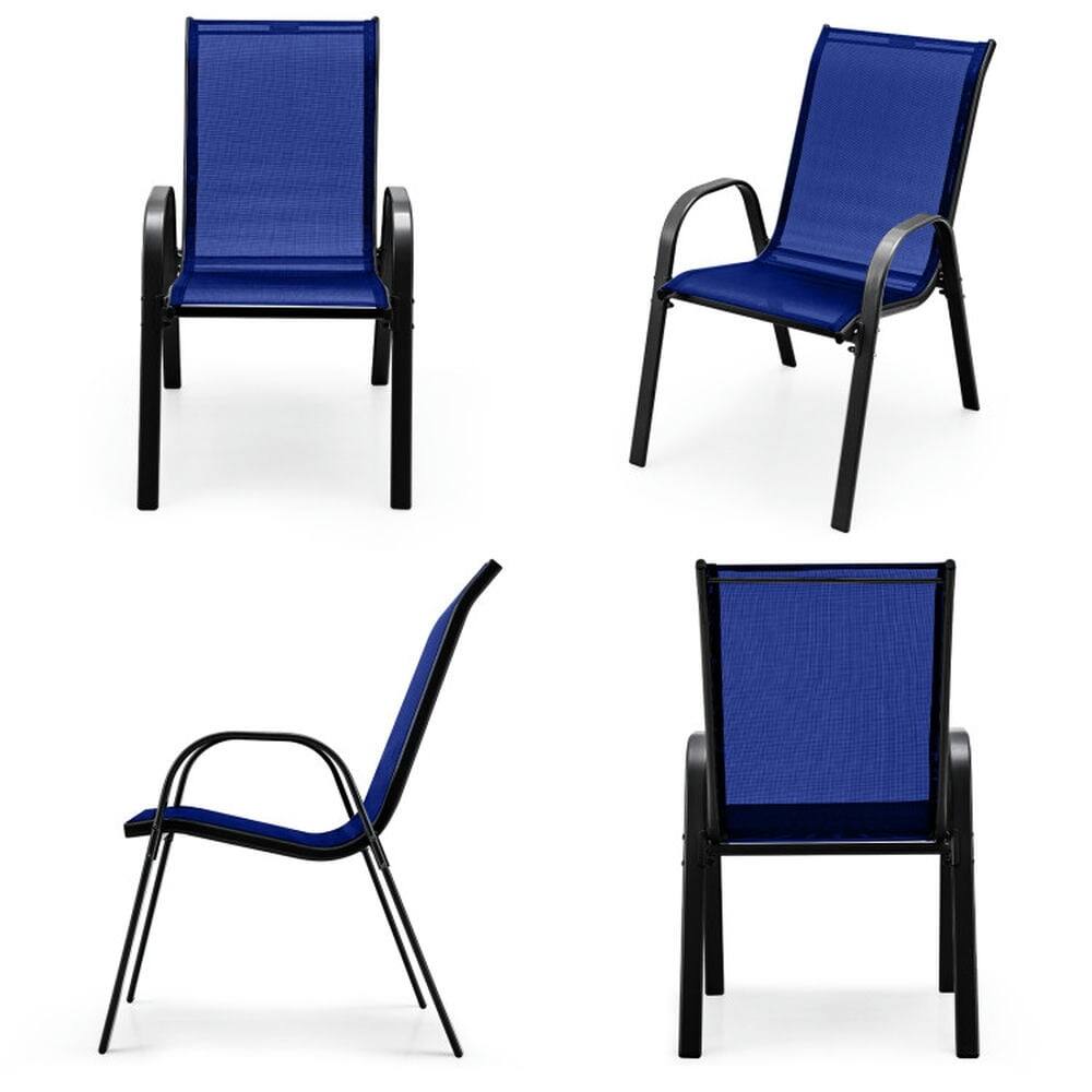 Back. Pefilos - 4 Pieces Stackable Patio Dining Chairs Set with Armrest, Patio Dining Chairs Set with Breathable and Wearable Fabric - Blue.