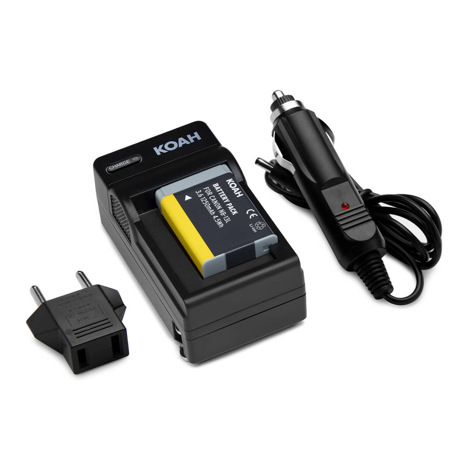 Koah - 1250 mAh Rechargeable Lithium-Ion Battery Kit for Canon NB-13L with Charger