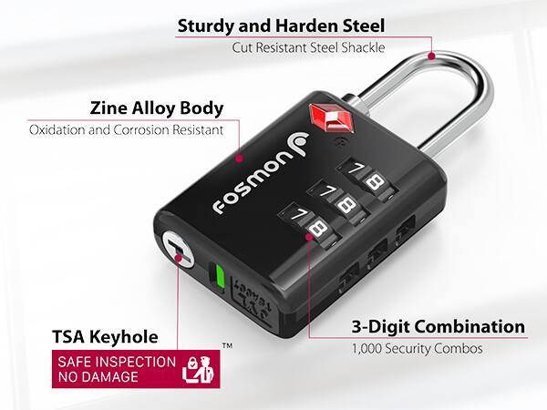 Sturdy and Harden Steel Cut Resistant Steel Shackle Zinc Alloy Body Oxidation and Corrosion Resistant 1 fosmon 1 1" 8 TSA Keyhole SAFE INSPECTION NO DAMAGE L TM 3-Digit Combination 1,000 Security Combos