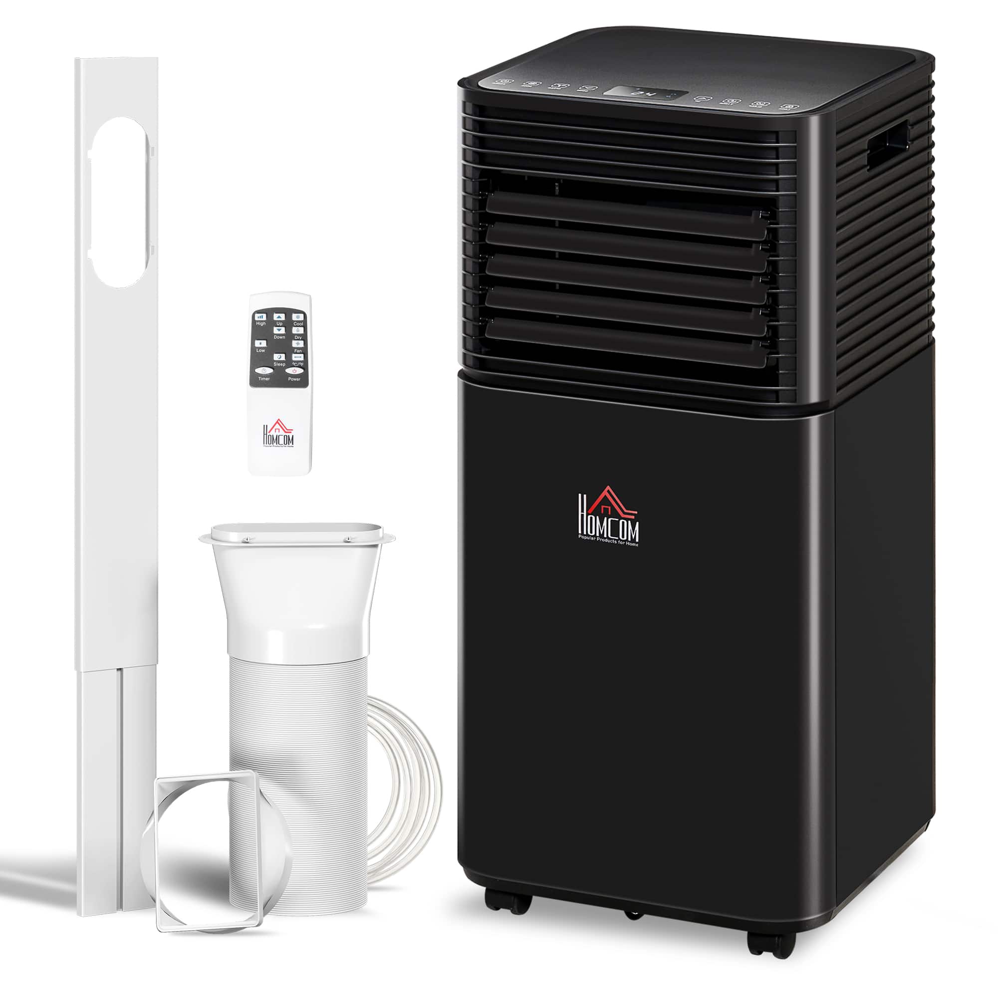 Homcom - BTU Portable Air Conditioner with Dehumidifier, Cooling Fan, Sleep, Remote, 24H Timer - Black