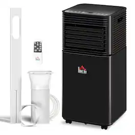 Homcom - BTU Portable Air Conditioner with Dehumidifier, Cooling Fan, Sleep, Remote, 24H Timer - Black