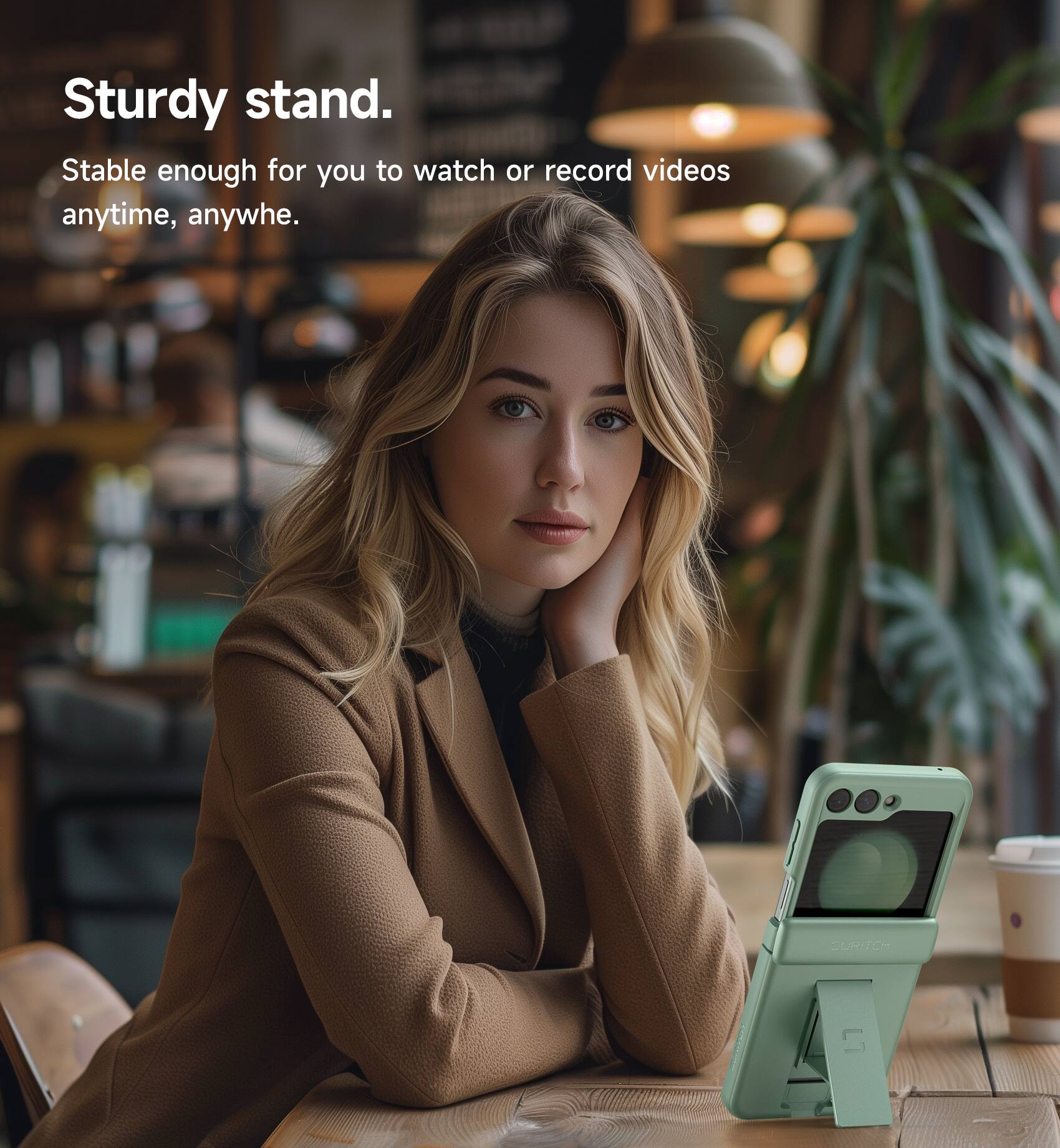 Sturdy stand.  
Stable enough for you to watch or record videos anytime, anywhere.  
CURITCH