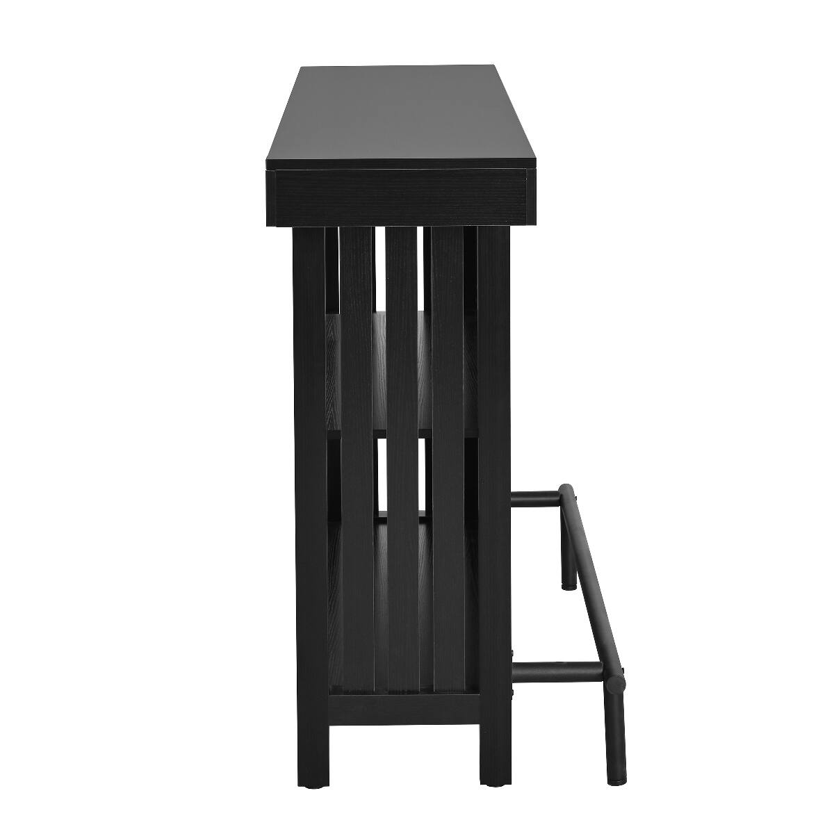 Alt View 8. Loheer - Loheer 3 in 1 Bar Table with Wine Storage, Black Counter Height Table with Metal Footrest - Black.