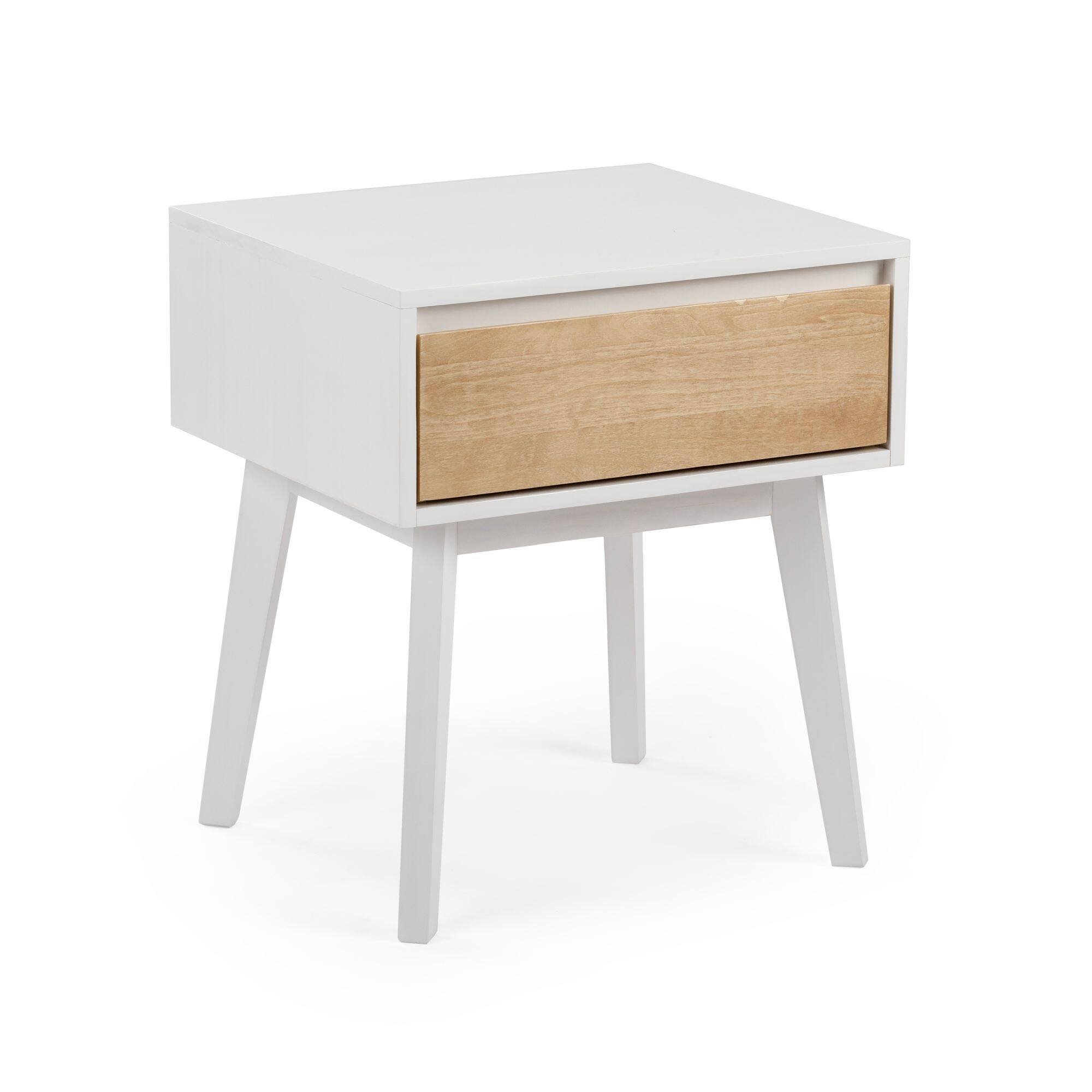 Alt View 2. Plank+Beam - Scandinavian Nightstand with 1 Drawer, White/Blonde - White/Blonde.