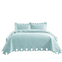 MarCielo - 3 Piece 100% Cotton Oversized Quilt Bedspread Set - Mint Green