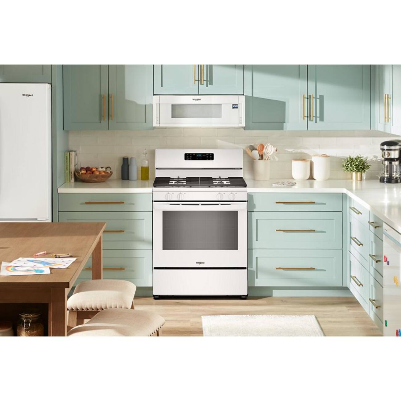 Alt View 2. Whirlpool - 30 inch Wide 4 Burner 5.3 cu. ft. Freestanding Gas Range with No Preheat Mode and Steam Cleaning - White.